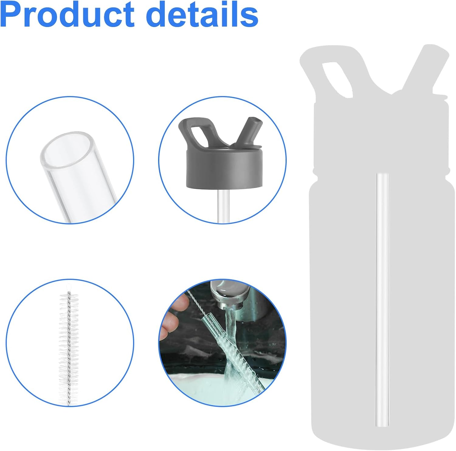 6Pcs Straw Replacement for Simple Modern Kids, Water Bottle Sucker Accessories for Simple Modern Kids Water Bottle Stainless Steel Reusable Tumbler for Toddlers 14Oz, with 1 Brush image number 1