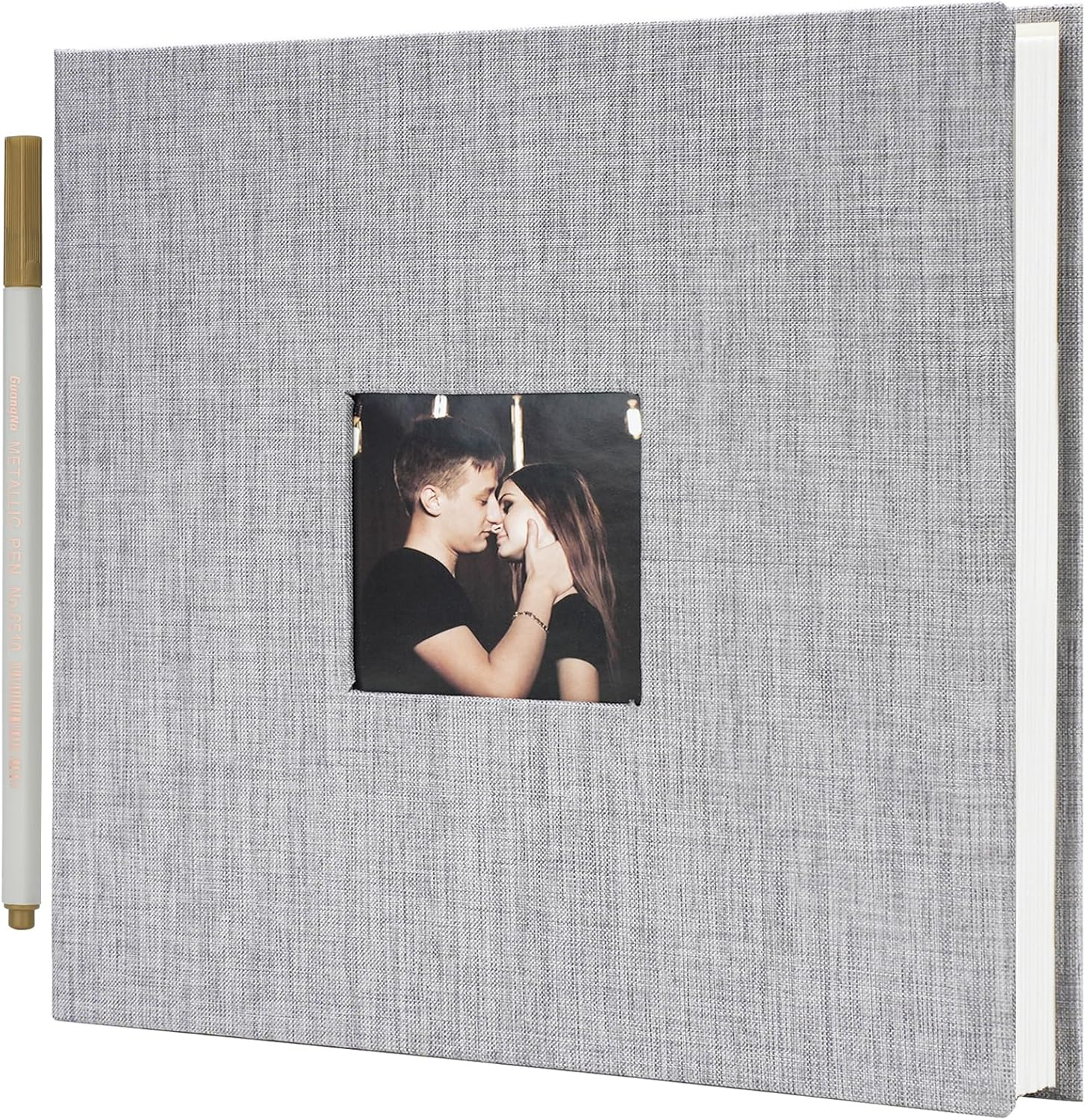 Large Photo Album Self Adhesive for 4X6 5X7 8X10 Pictures 60 Blank Pages,Diy Linen Scrapbook Album with 1 Metallic Pen (Classic, Grey, 11"X10.6" 60Pages)