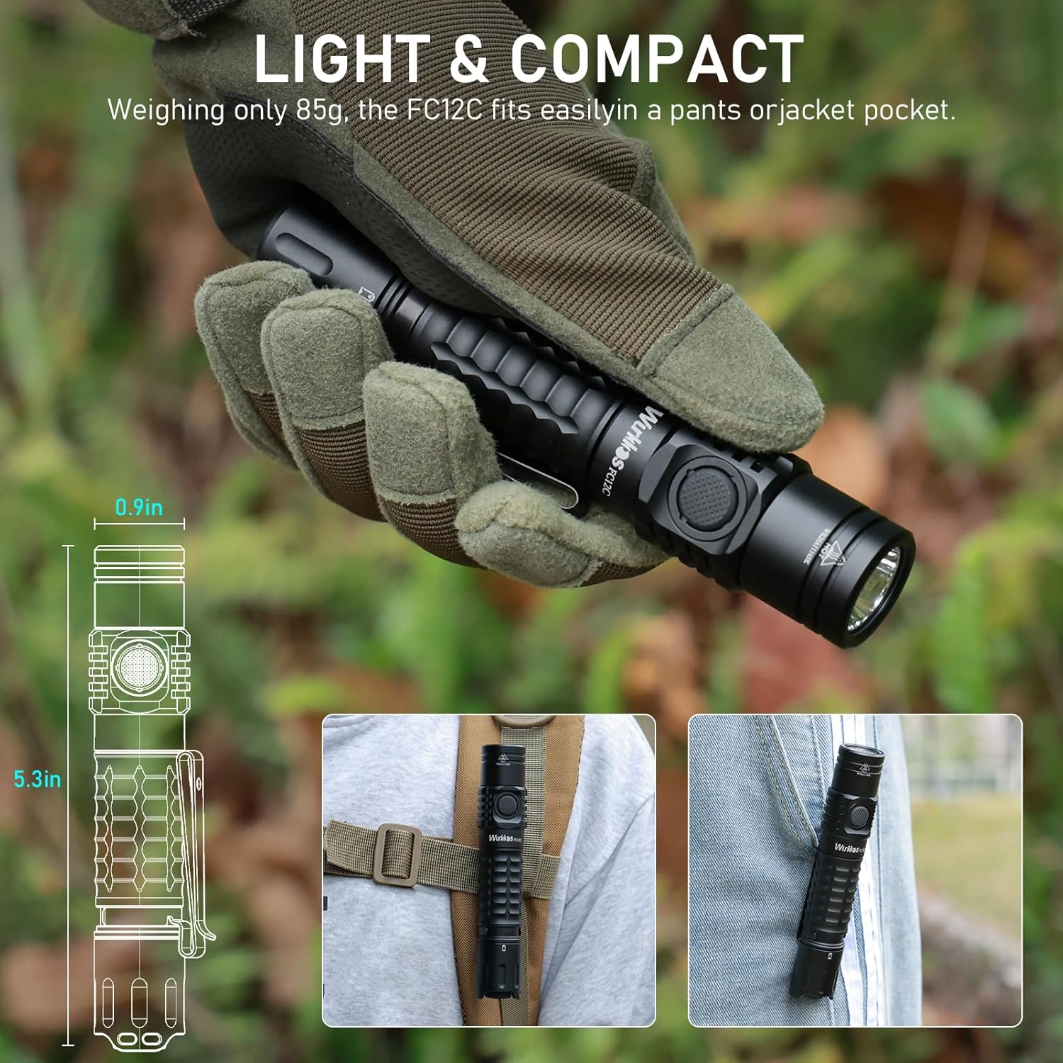 Wurkkos FC12C Tactical Flashlight 1600 High Lumens, USB-C Rechargeable LED Flashlights, 332M Long Throw Flash Light, IP68 Waterproof, Dual Switches and Constant Current Circuit for Searching, Hunting image number 3