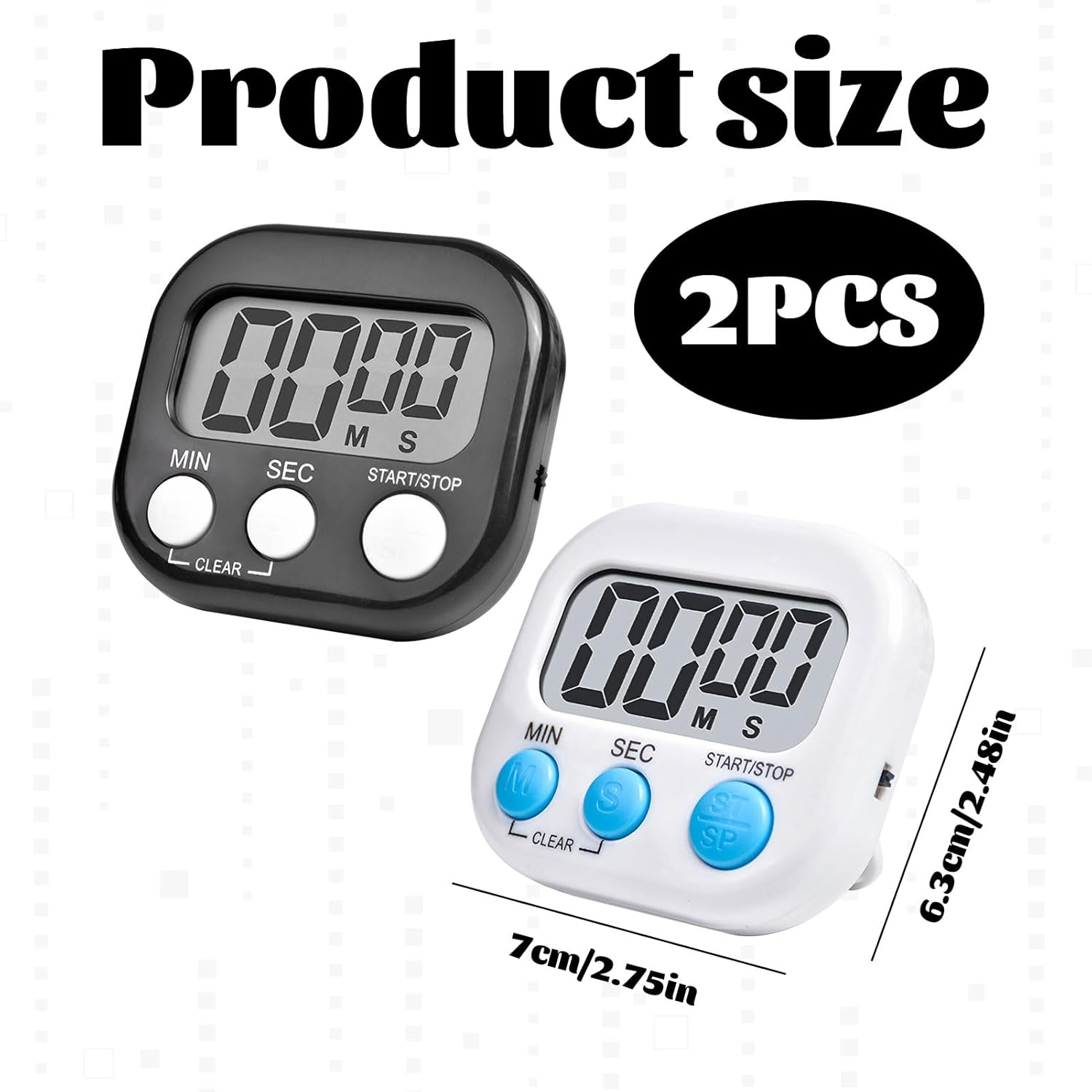 Kitchen Timer, 2Pcs Shower Timer, Stylish Digital Timer, Magnetic Visual Countdown Timers, Suitable for Kitchen, Study, Work, Exercise Training, Outdoor Activities (Not Including Battery) image number 2