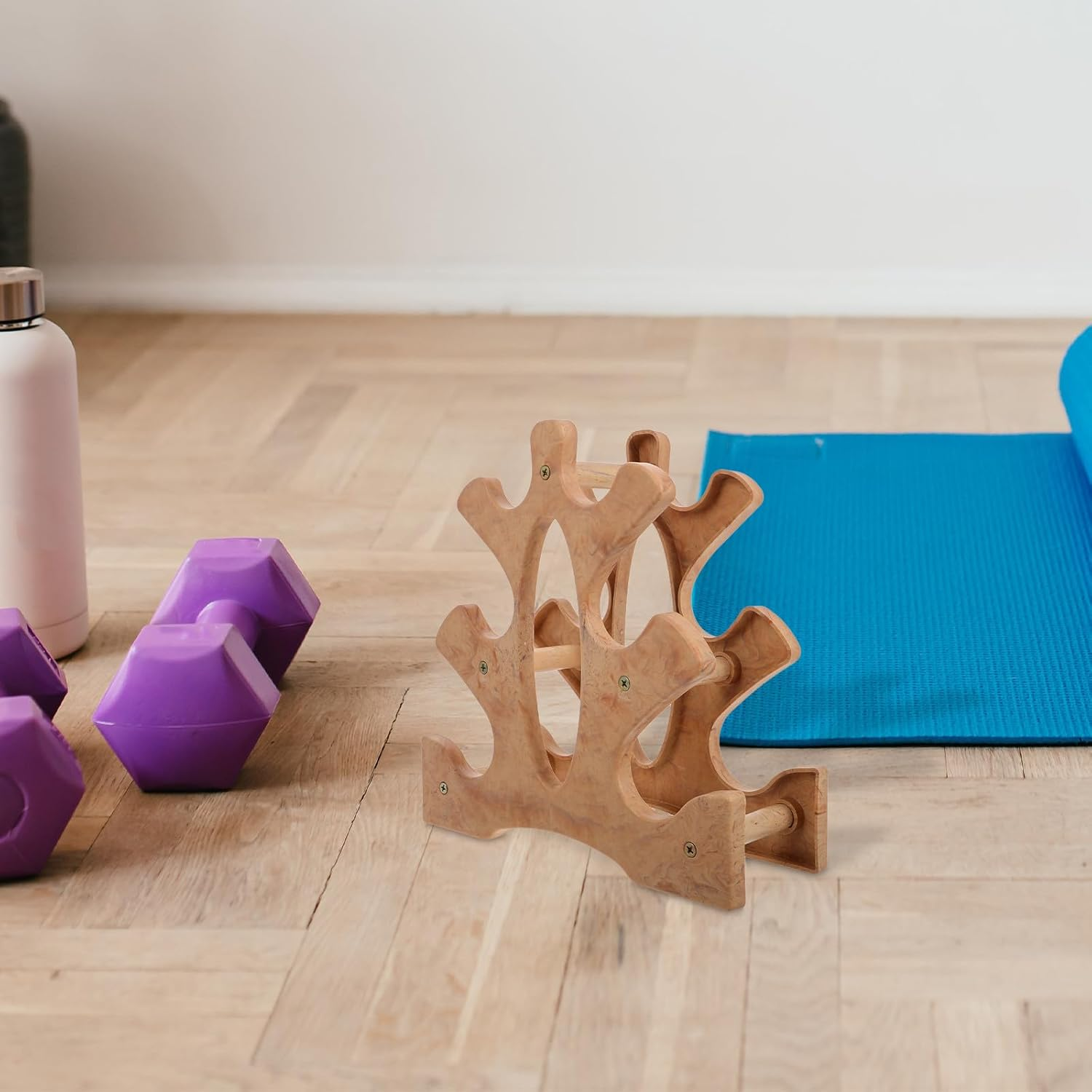 KESYOO Wooden 3-Tier Dumbbell Rack Stand for Home Gym Weight Storage Organizer Small Fitness Equipment Holder for Exercise Training and Weight Plate Saver image number 1