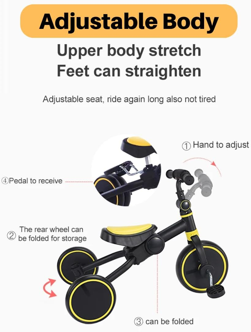 4 in 1 Toddler Bike with Parent Push Handle Balance Bike for 1 Year to 4 Years Old Kids| Toddler Tricycle | Gift & Toys for Boy & Girl, Lightweight, Portable & Foldable Push Bike, Removable Pedals image number 2