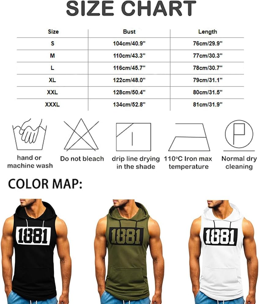 Tank Top Men'S Muscle Shirt Sleeveless Hoodie Muscle Shirt Workout Sports Top Hand Pocket Fitness Drawstring Hooded Vest Top image number 2