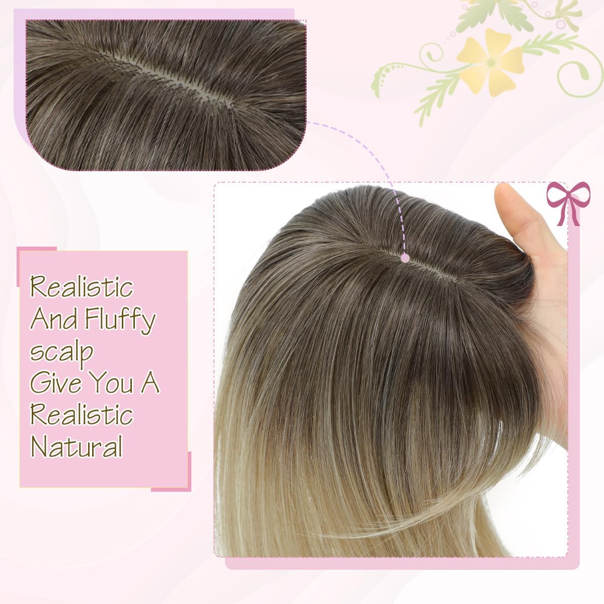 Nexyshe Hair Topper 18 Inch Hair Toppers for Thinning Hair Natural Straight Hair Pieces with Bangs Fake Hair for Ladies with 4''X5'' Base Size - Dark Brown image number 4