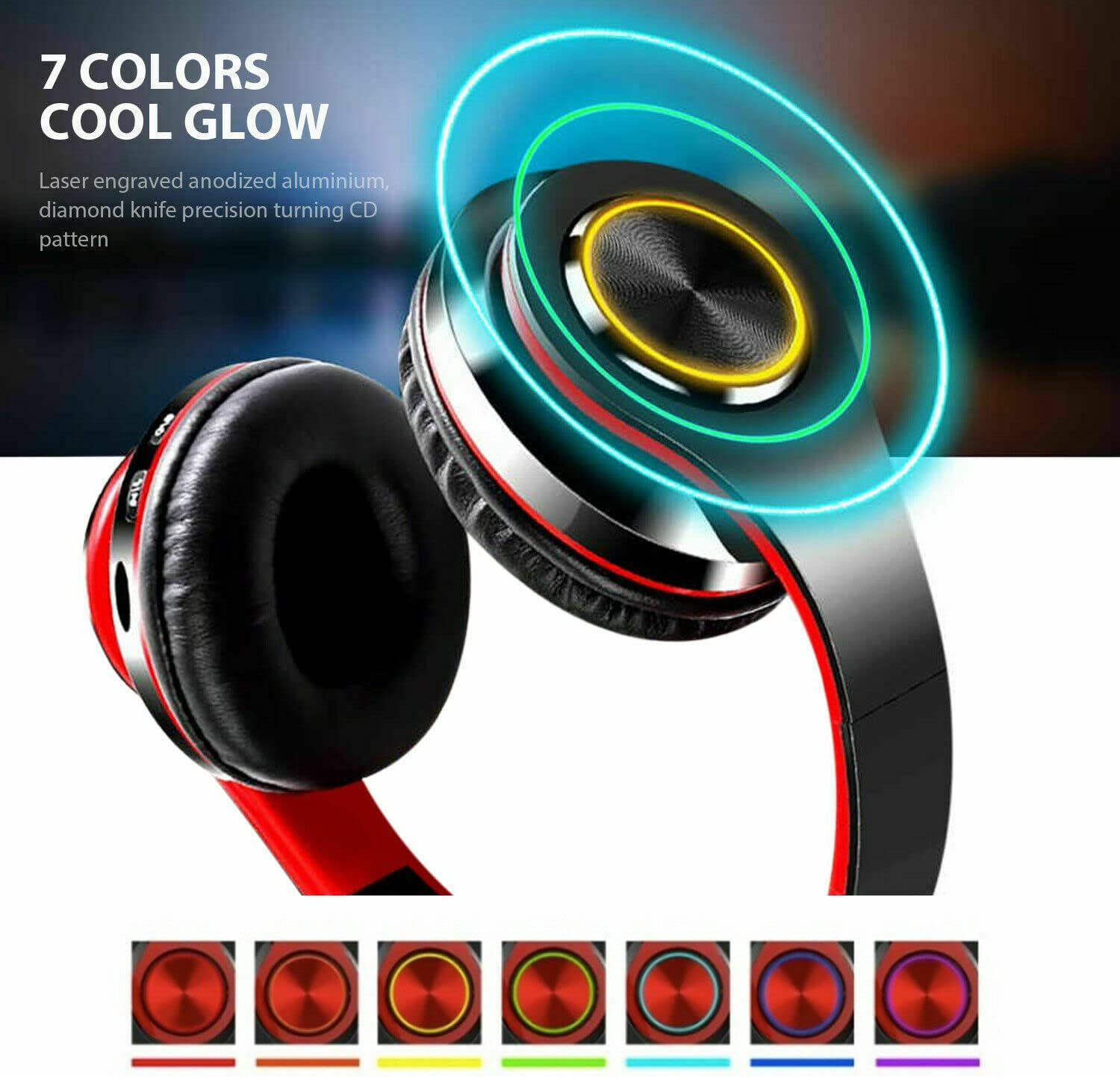 Bluetooth 5.0 Wireless Stereo Headphones Earphones for Ipad Phone Ios Android (Red)