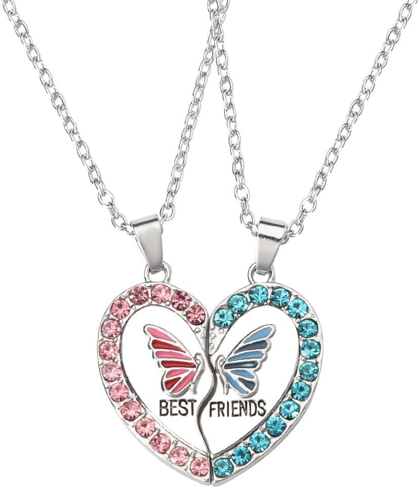 BFF Necklaces for 2 Girls Daisy Butterfly Avocado Matching Heart Necklace Friendship Gifts for Best Friends Sisters Besties