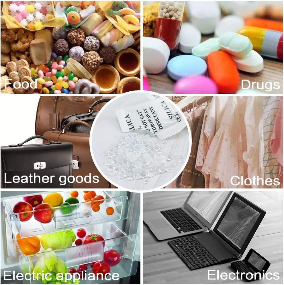 Durimoiy 2 Gram [100 Packets] Silica Gel Packets, Desiccant Packs, Dehumidifier - Silica Gel Packets, Moisture Absorbers, Silica Gel, Silica Packets image number 1