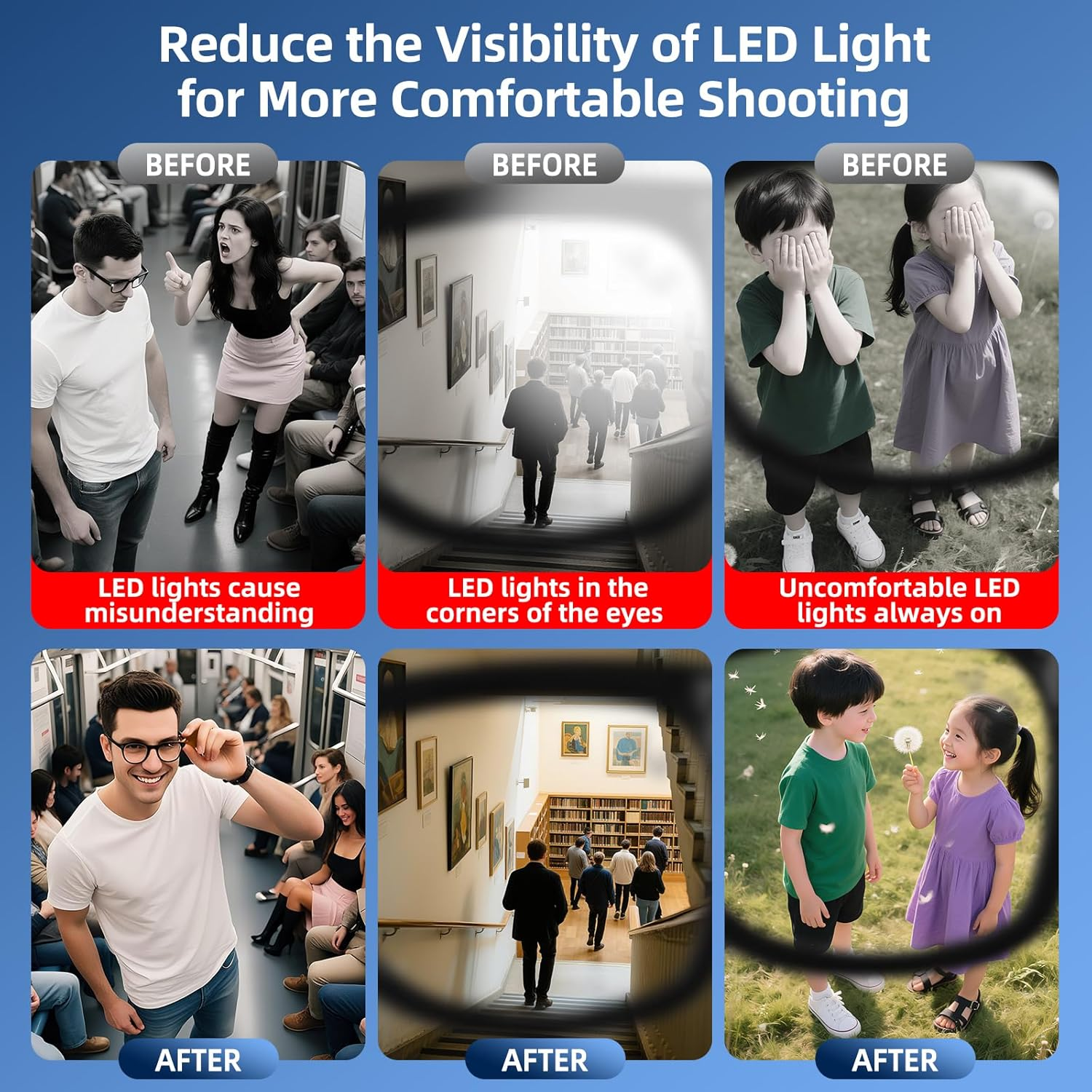 Duhesin LED Light Blocker Cover for Ray Ban Meta Glasses Accessories, Completely Blocked and Invisible, Compatible with Way-Farer, Skyler, Oakley and Headliner AI Smart Glasses - 4 Pieces image number 6