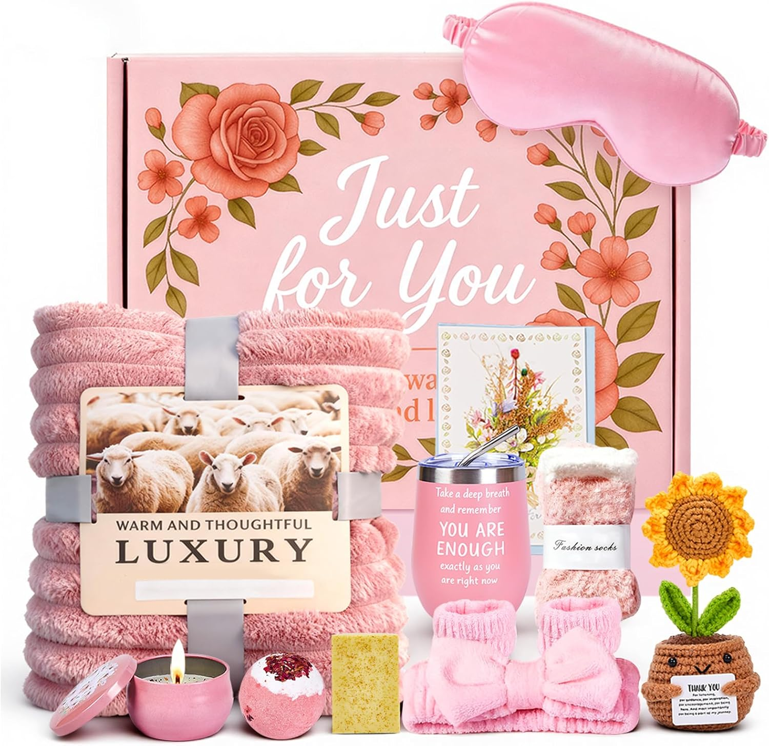 ZAHAT Gifts for Teenage Girls &ndash; Teen Girl Gifts Trendy Stuff Set with Sherpa Blanket, Spa Headband, Candle, Sleep Mask, Fuzzy Socks & Tumbler, Cozy Self-Care Gift Box for Birthday or Christmas image number 4