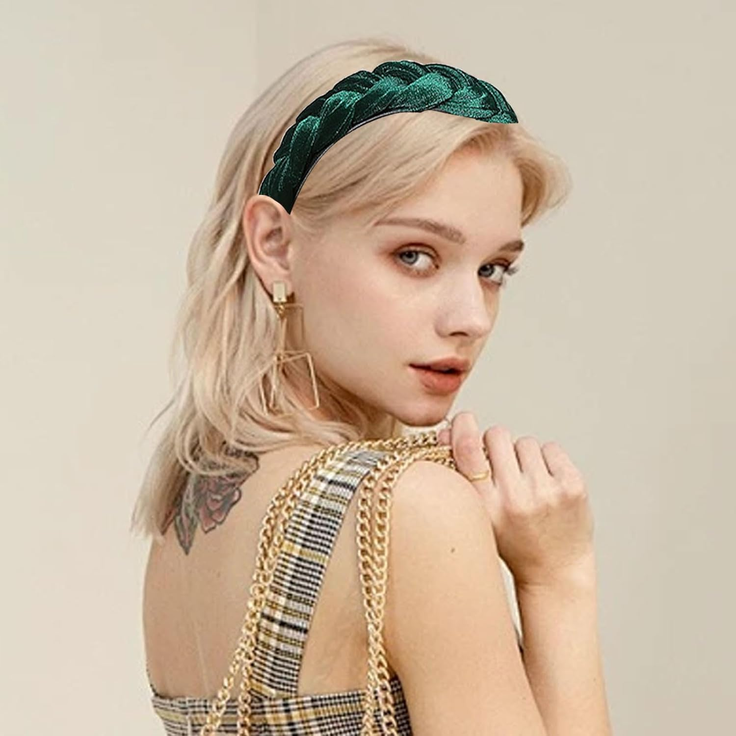 SSKHE Velvet Braided Headband, Vintage Headband for Women and Girls, Green, Fashion Headbands for Women image number 4