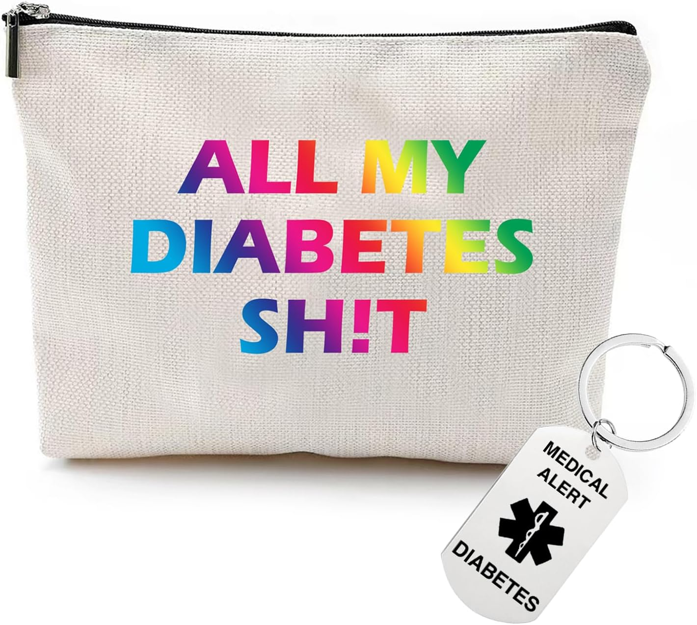Travel Diabetic Case - Colourful, Witty Design, Durable 100% Cotton Canvas with Bonus Keychain - Perfect for Diabetic Supplies, Cosmetics, Toiletries, Makeup Brushes - Lightweight Travel Buddy image number 6