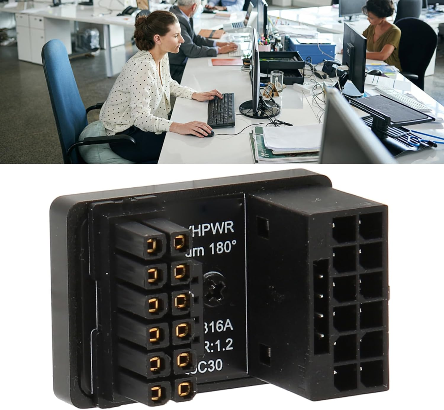 GPU PCIE Connector, PCIE 5.0 Graphics Cards ATX3.0 Power Supplies, 12V HPWR 12+4 16P Male to Female, 180 Degree Turn Connector 600W for Desktop Computer. (PH316 Black)