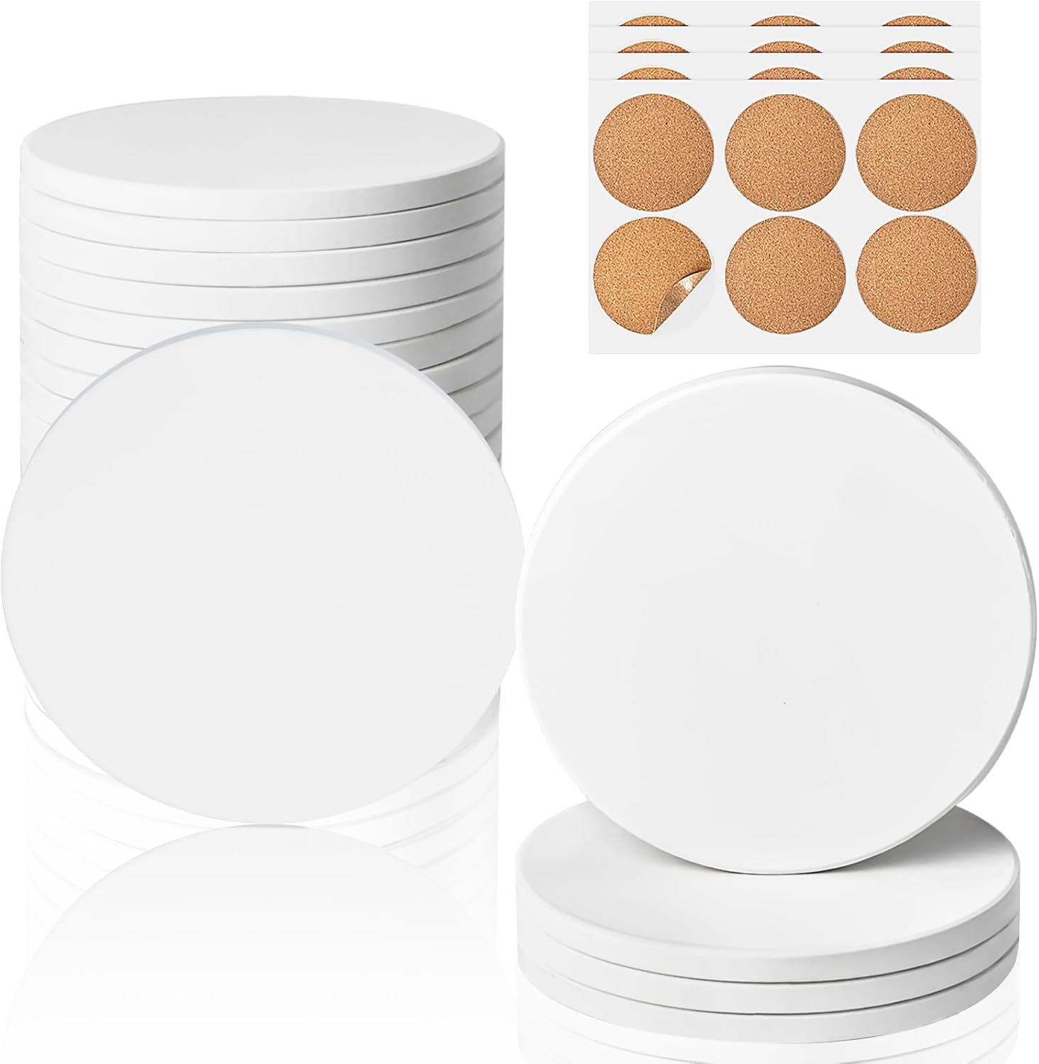 Ceramic Tile for Crafts Coasters, GOH DODD 12 Pack 4 Inch Blank Coasters Unglazed Ceramic White Tiles with 12 Pack Cork Backing Pads for Painting, Alcohol Ink, Acrylic Pouring, DIY, Mosaics, Square