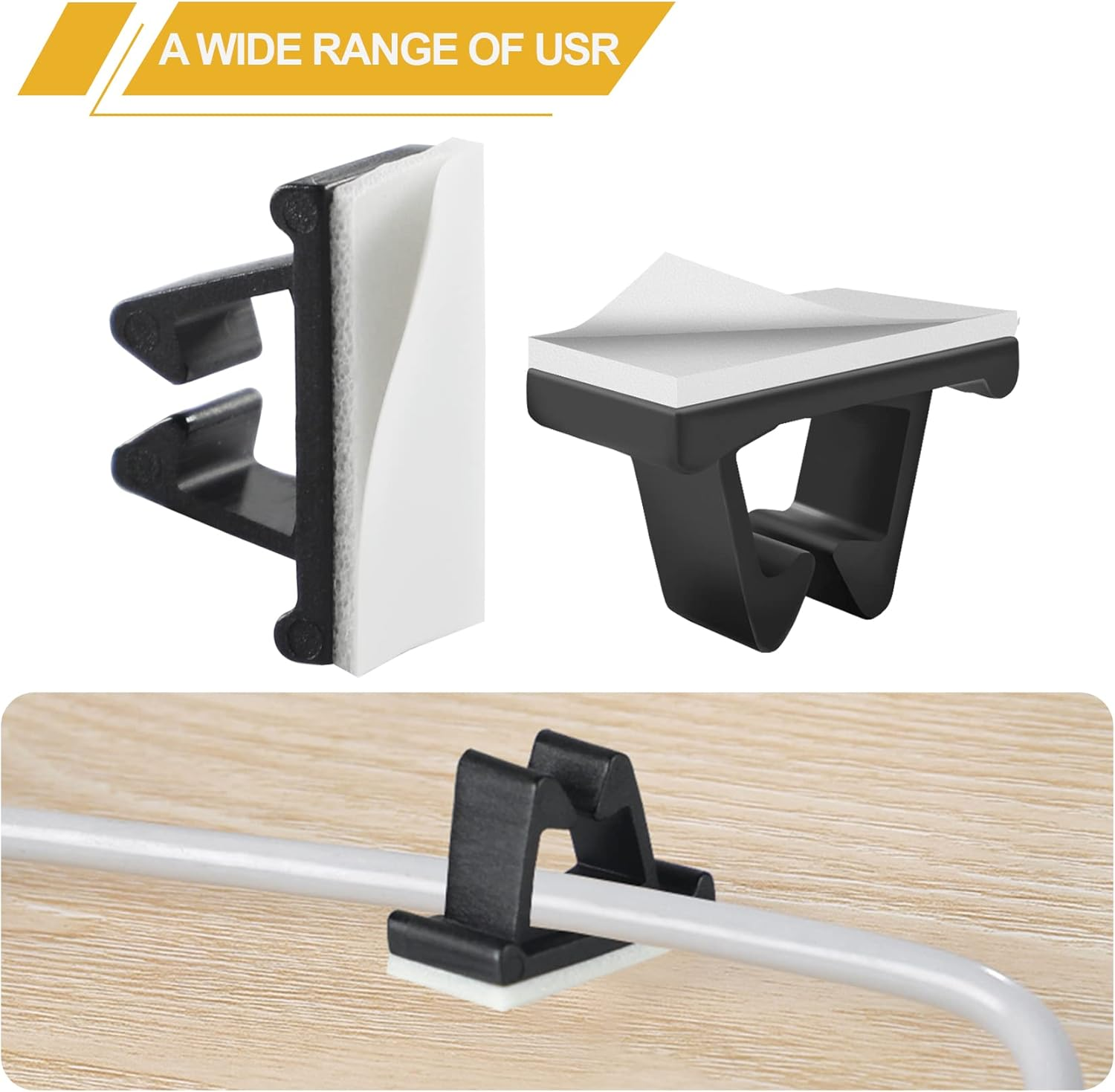 50 Packs Viaky Wire Clips Adhesive Cable Clips Cable Holder Wire Management, Worked Great for Fixing Your Various Wires, Network Cable, RV Wires, USB Cords, Car Cable, TV Coax Cable (W Size-Black) image number 4