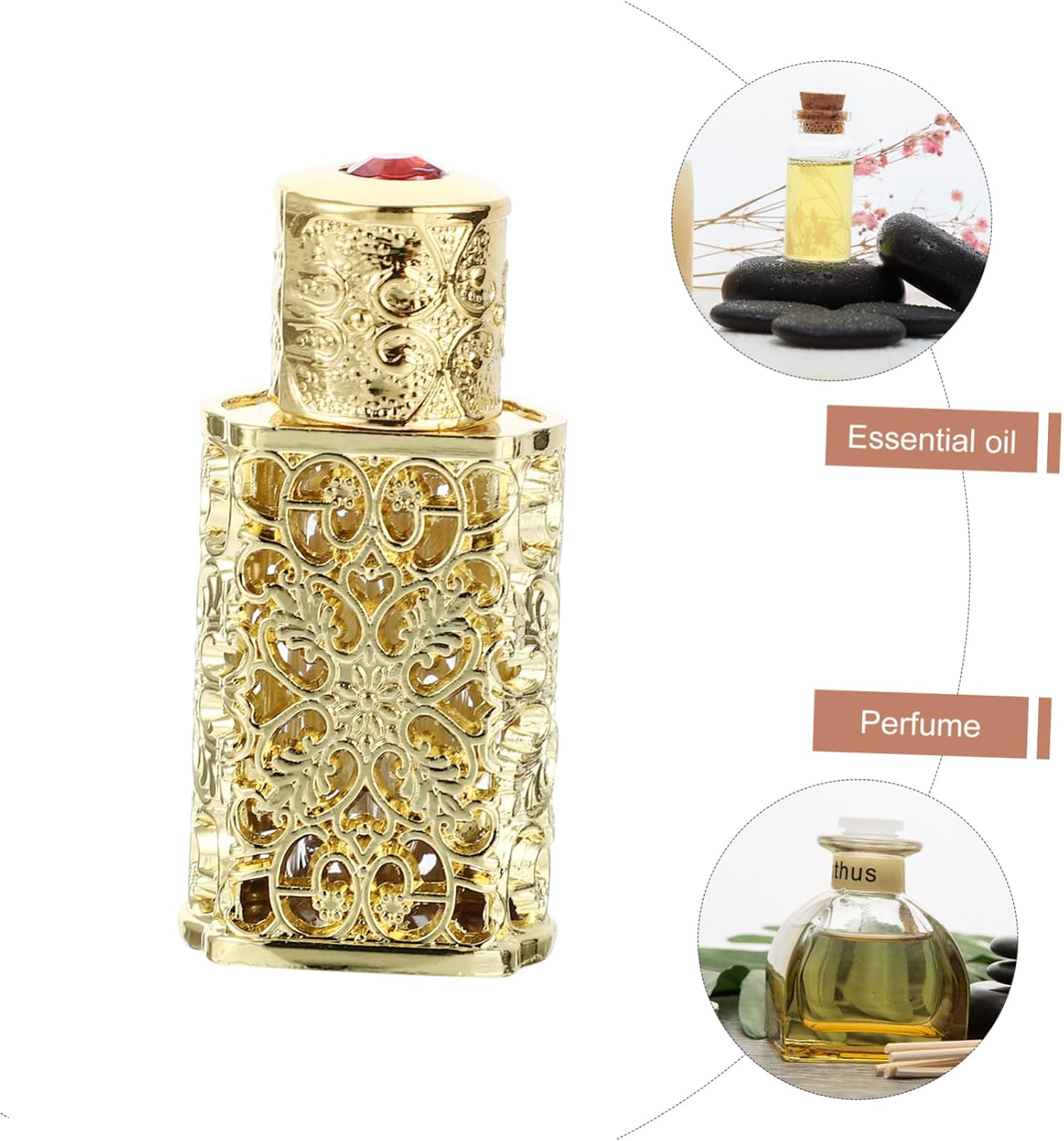 KOMBIUDA 3Ml Essential Oil Storage Bottle Metal Glass Perfume Dispenser Hollow Engraved Spray Bottle for Travel and Cosmetic Use image number 6