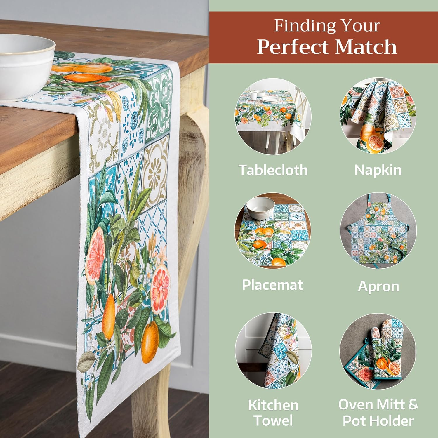 Maison D'Hermine Table Runner 100% Cotton Double Layer Table Runners 72 Inches Long Decorative for Home Kitchen Dining Party Baby Shower Wedding Bridal Shower Spring Summer (Agrume, 14.50" X 72") image number 3