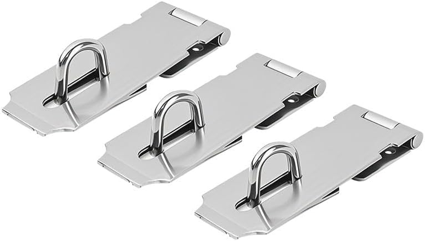3 Pcs Door Latch Padlock Catch Stainless Steel Padlock Hasp Lock for Cupboard Cabinet, Internal and External Door, Window, Pet Cage, Staple Heavy Duty Garden Gate Latch image number 2