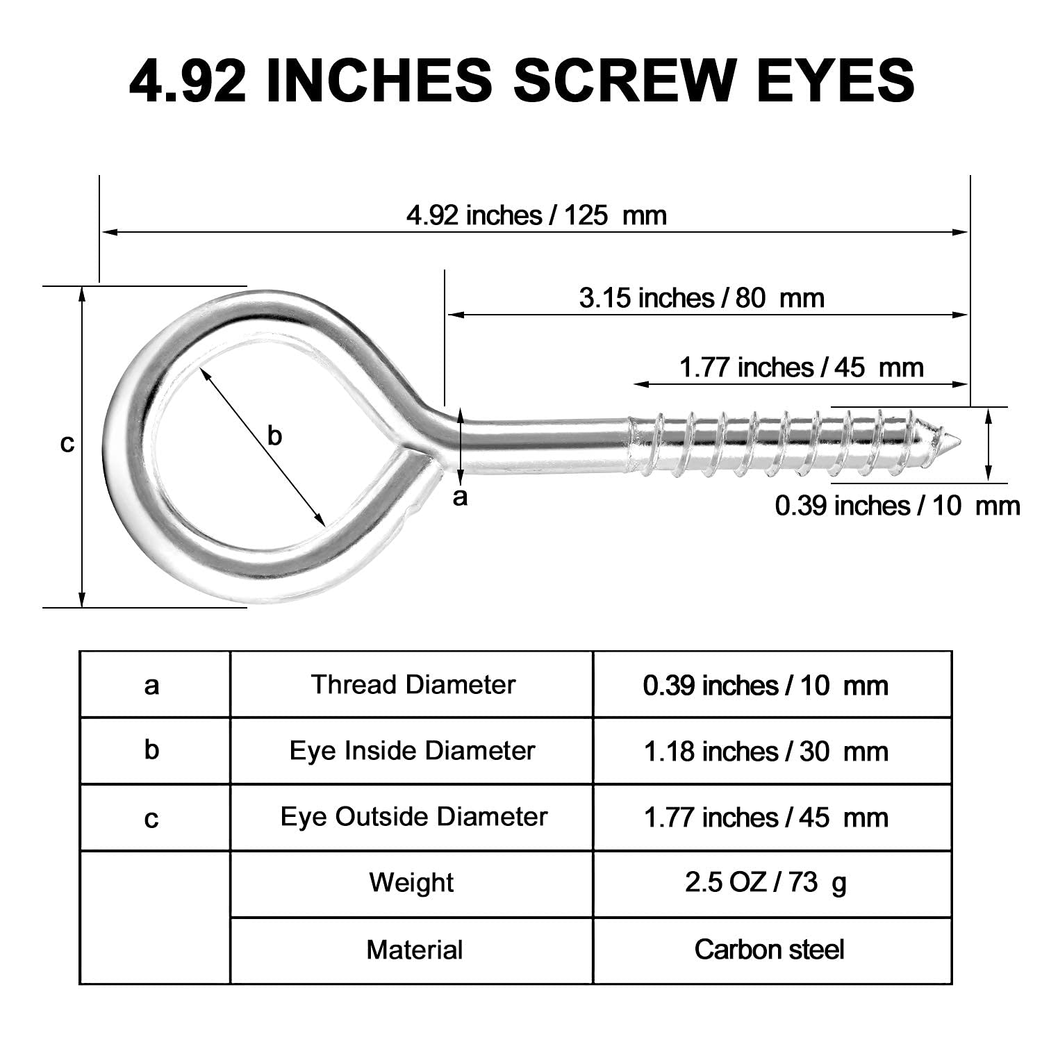 4 Pcs Screw Eyes, Eye Shape Screws Metal Hook，Premium Heavy Hanging Kit,Tie-Downs, Lifting and Securing Cables Wires, Hardware Accessories for Building Decoration, Indoor & Outdoor image number 1