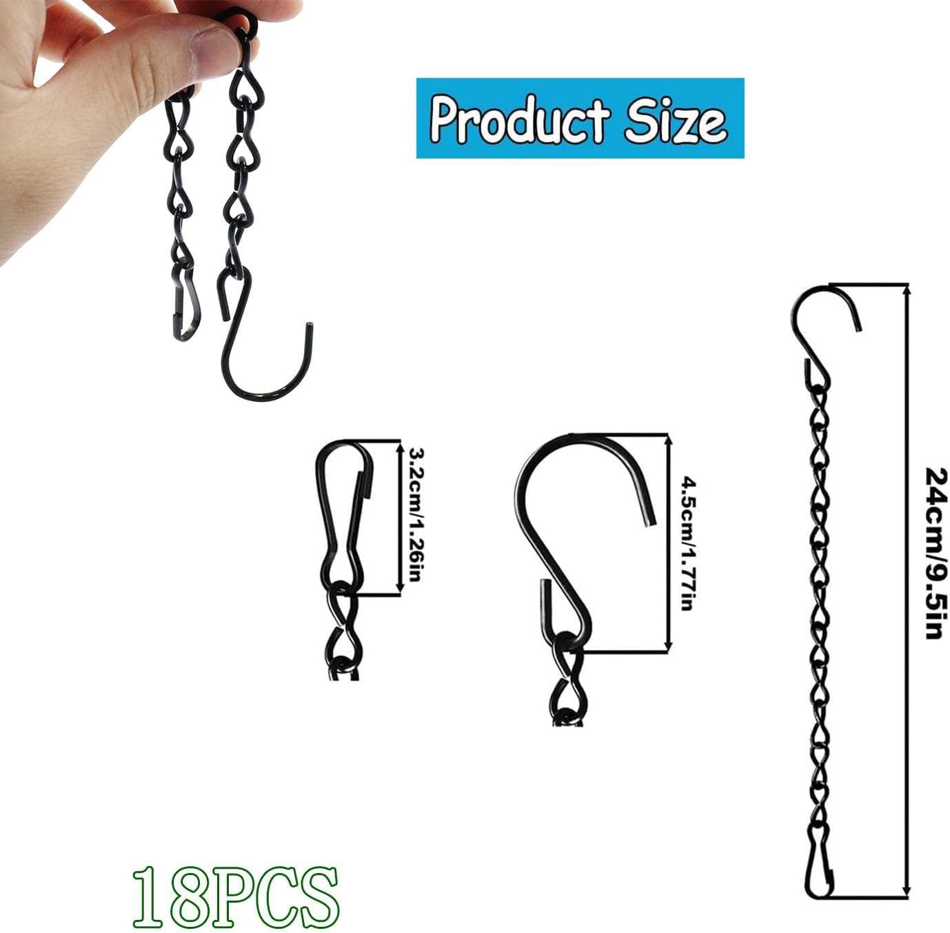 Yharnamite 18 Pcs Hanging Chains, 10 Inch Metal Chains with Hooks Clips, Garden Plant Hangers, Outdoor Hanging Basket Chain for Bird Feeders, Billboards, Wind Chimes, Planters Lanterns and Ornaments image number 1
