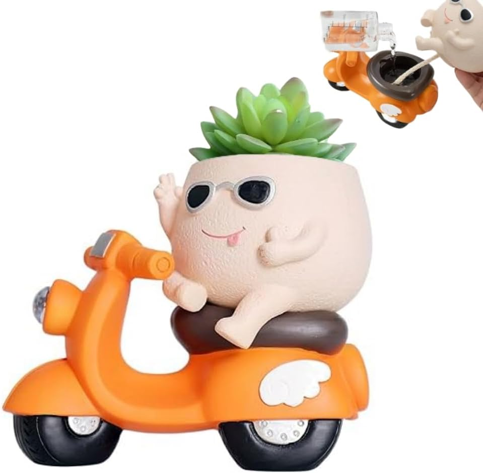 Unique Face Self Watering Planter Pots,Garden Pot with Drainage Hole,Cute Motorcycle Succulent Pot for Indoor Outdoor Funny Head Planters for String of Pearls Plant Live Gift Ideas for Christmas image number 6