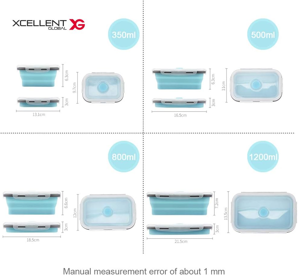 Xcellent Global Collapsible Silicone Food Storage Containers 4 Pack Lunch Bento Box BPA Free for Outdoor Camping, Hiking, Picnic CP012 image number 1