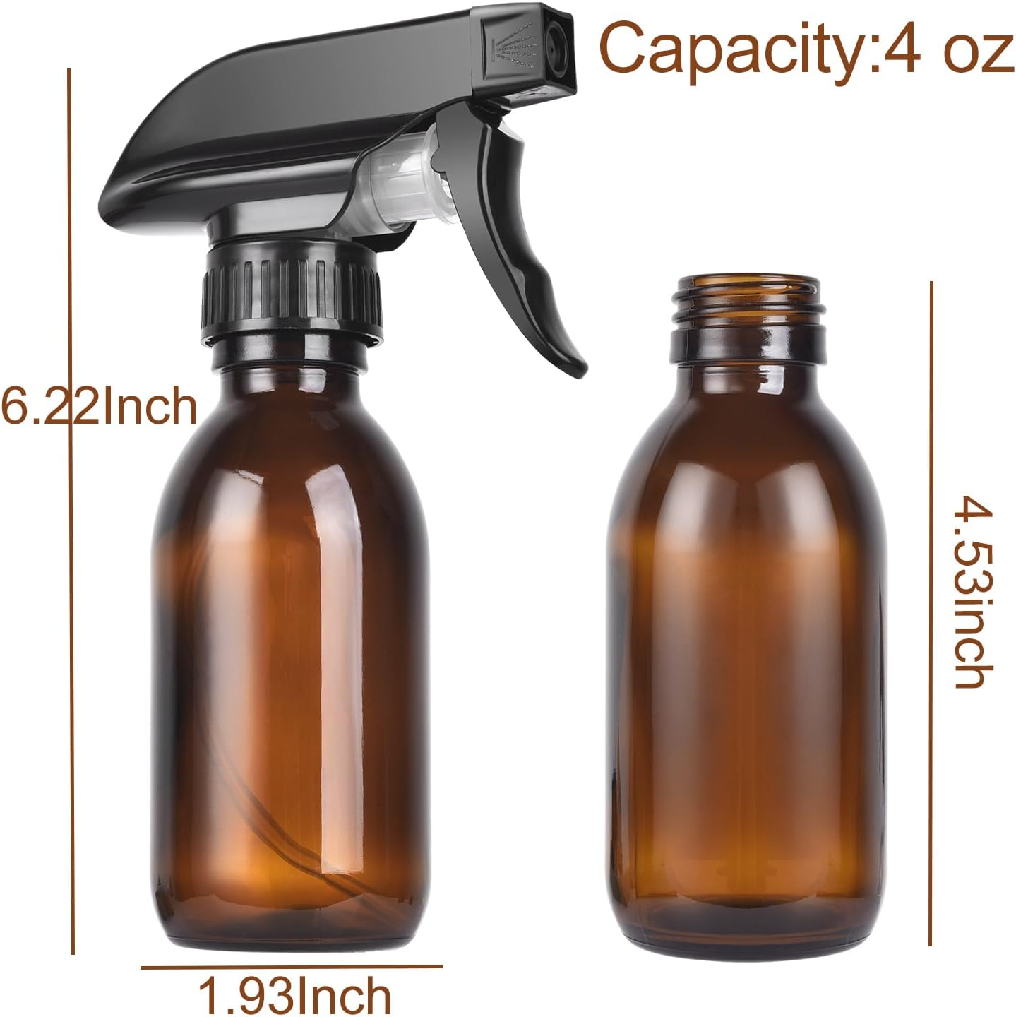 LANBEAUTIFY 4 Oz Amber Glass Spray Bottles - 2 Pack Empty Refillable Bottle for Cleaning Solutions,Hair Care,Essential Oils, Plants - Durable Nozzle,With Labels &Funnel, Dropper image number 2