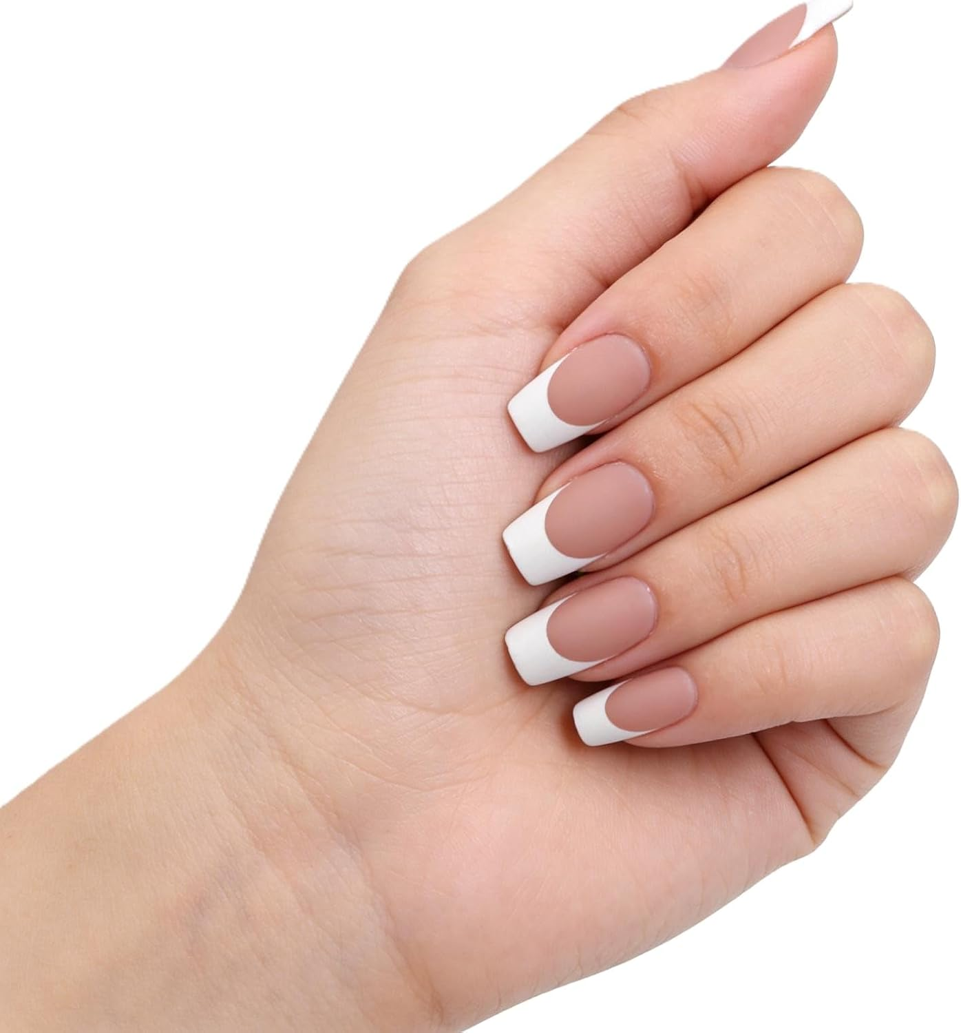 120Pcs Matte French Press on Nails | Pink & White Square Long Salon-Grade DIY Fake Nails Kit for Women | Reusable Glue-On Nails with Storage Box &ndash; Perfect for Christmas & Parties