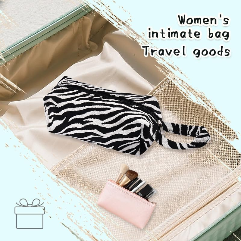 Zebra Print Cosmetic Pouch for Daughter Son Portable Make up Bag Organizer for Friend Bestie Sister Zebra Pencil Bags for Granddaughter Grandson Mother Travel Toiletry Bag image number 4