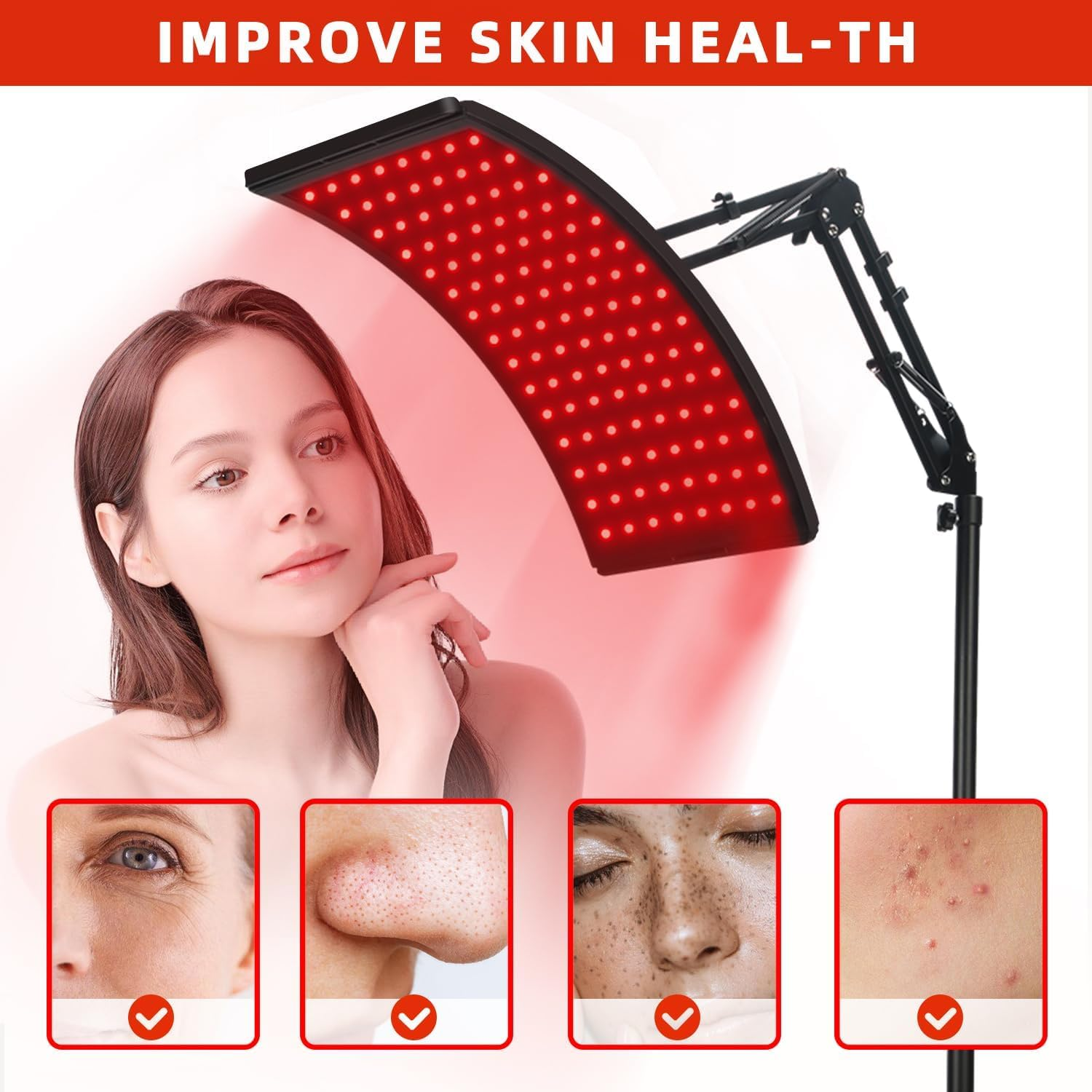 Red Light Therapy for Face and Body, Red Infrared Light Therapy Lamp with Stand Led 660Nm Red Light-Therapy& 850Nm Infrared Light Device for Body image number 1