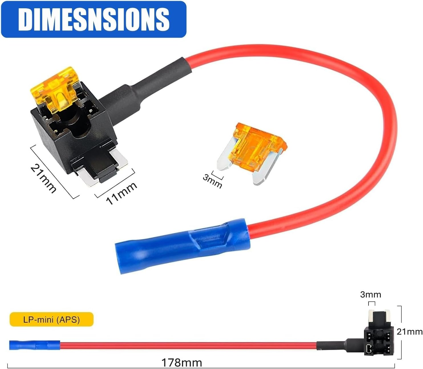 Ozchillon 5 Pack Low Profile Mini Add-A-Circuit Fuse Tap Kit with Blue Terminal &ndash; 16AWG Piggyback Fuse Holders for Car, SUV, Ute, Truck, 12V Accessories (5, 5AMP)