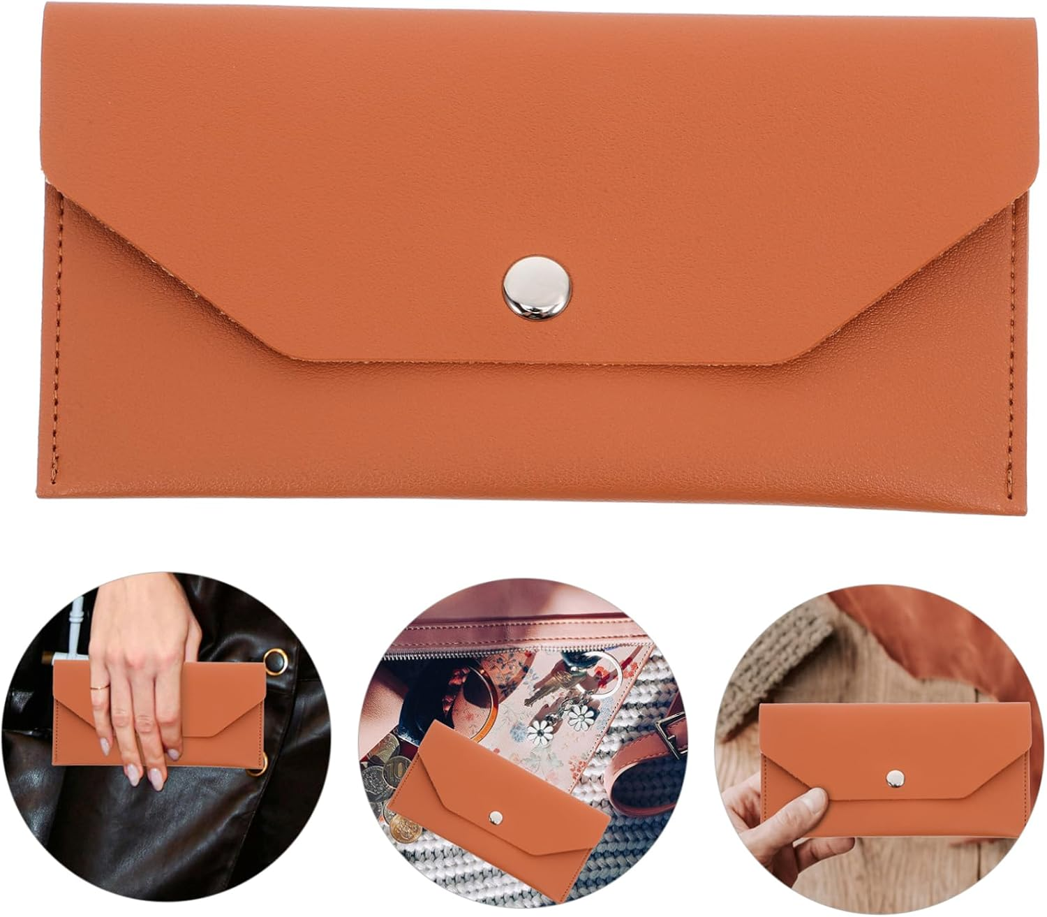 DOITOOL Pu Business Card Holder Wallet Cash Envelopes Bag for Card Organizer Passport Pouch Travel Document Holder - Brown image number 6