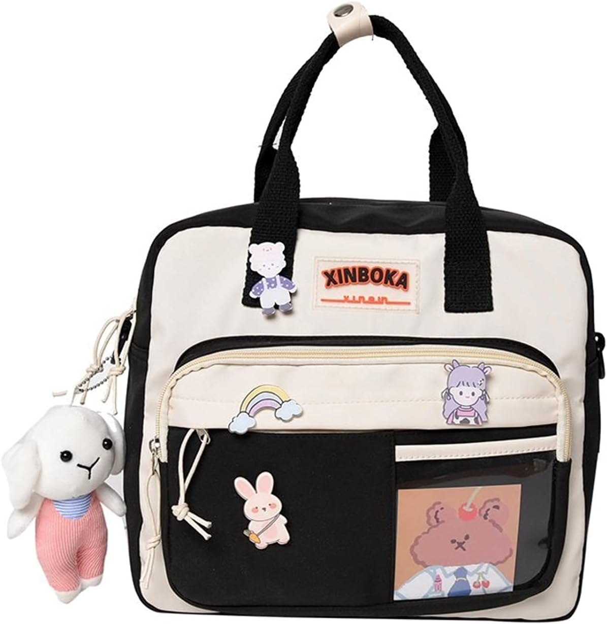 Kawaii Canvas School Backpack with Pendant, Laptop Shoulders Bag, Back to School off to College Supplies