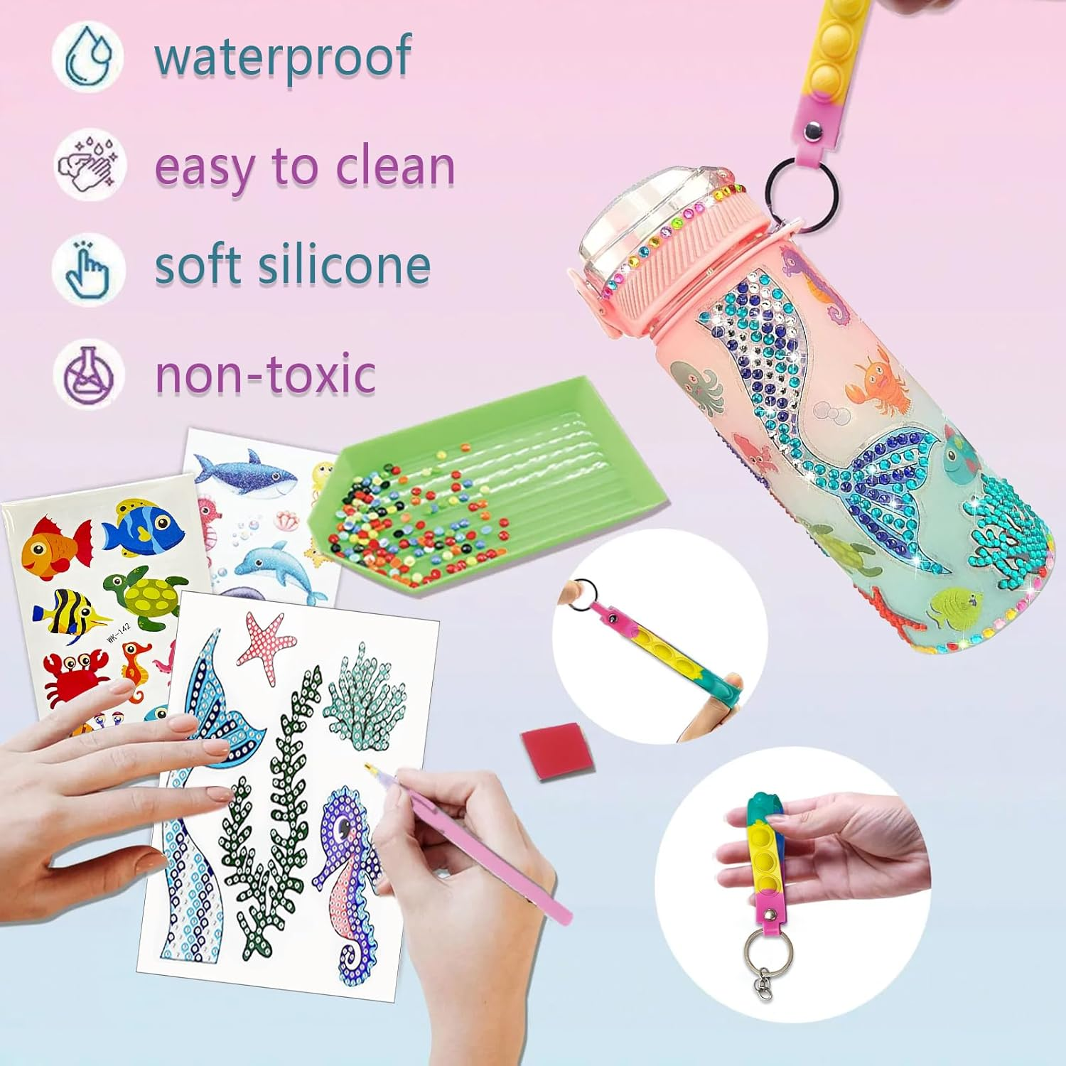 MEIYUETAOSI Decorate Your Own Water Bottle Kits for Girls, DIY Mermaid Water Bottle Decorating Kits for Girls Ages 6-12, Fun Arts and Crafts Project