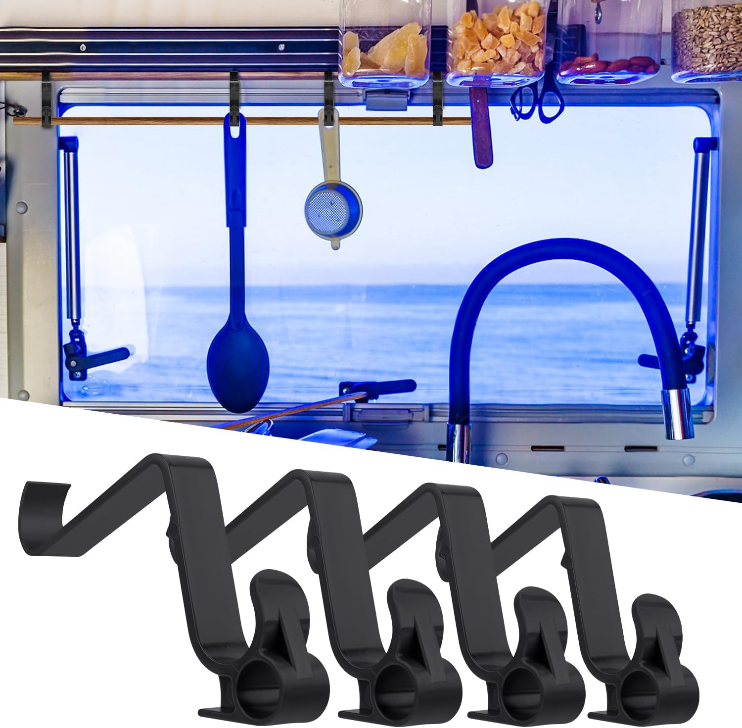 4Pcs Hooks for VW California, Hooks with Multifunctional Eyelet for VW California Beach Ocean Coast Comfortline T5 T6 T6.1 VW California Accessories (Black) - Grey image number 5