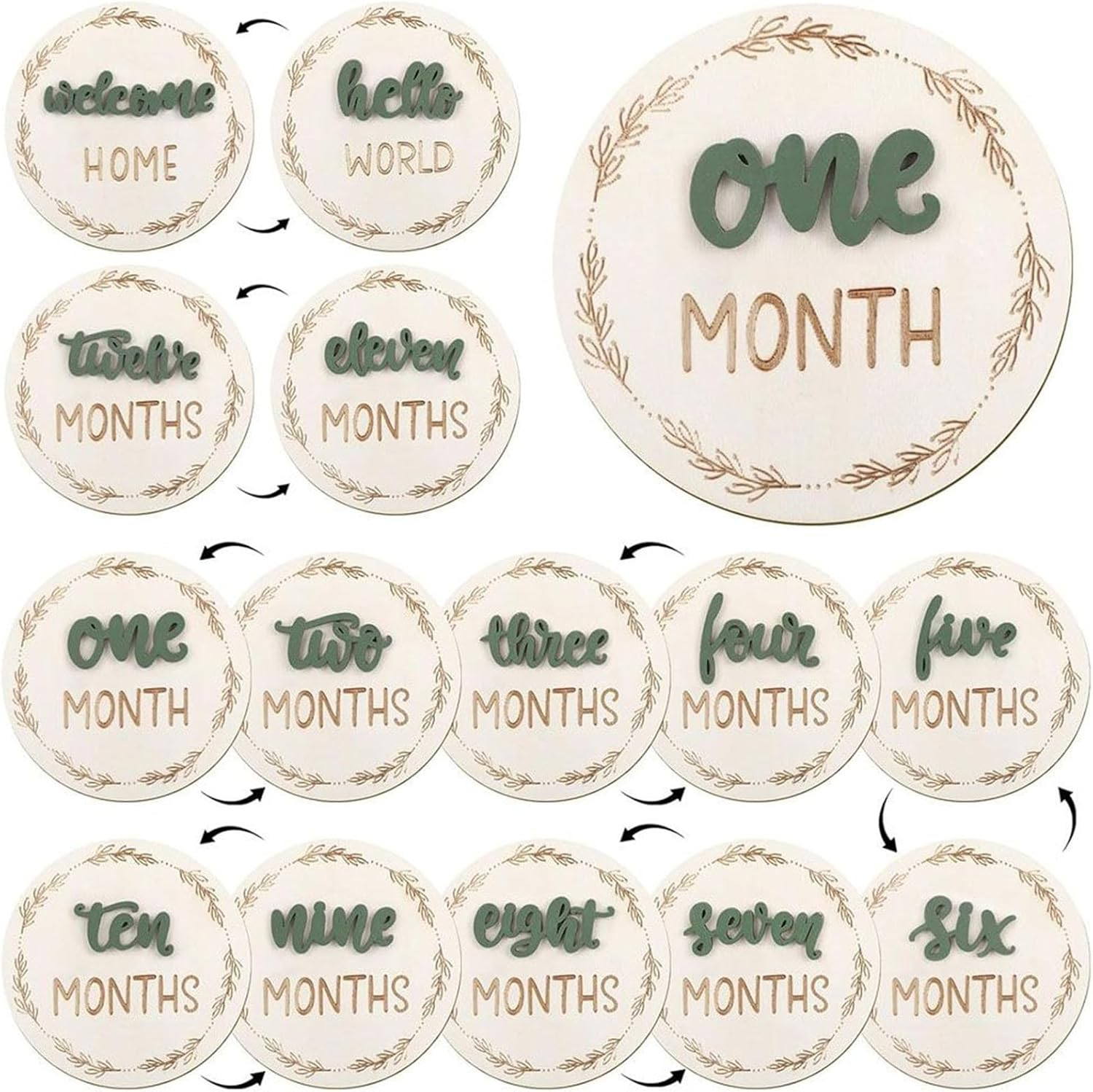 Baby Monthly Growth Signs - 3D Announcement Disc for Photos, Reusable Home Decor Photo Props, Wooden Birth Growth Pakes for Kids Room, Living Room image number 4