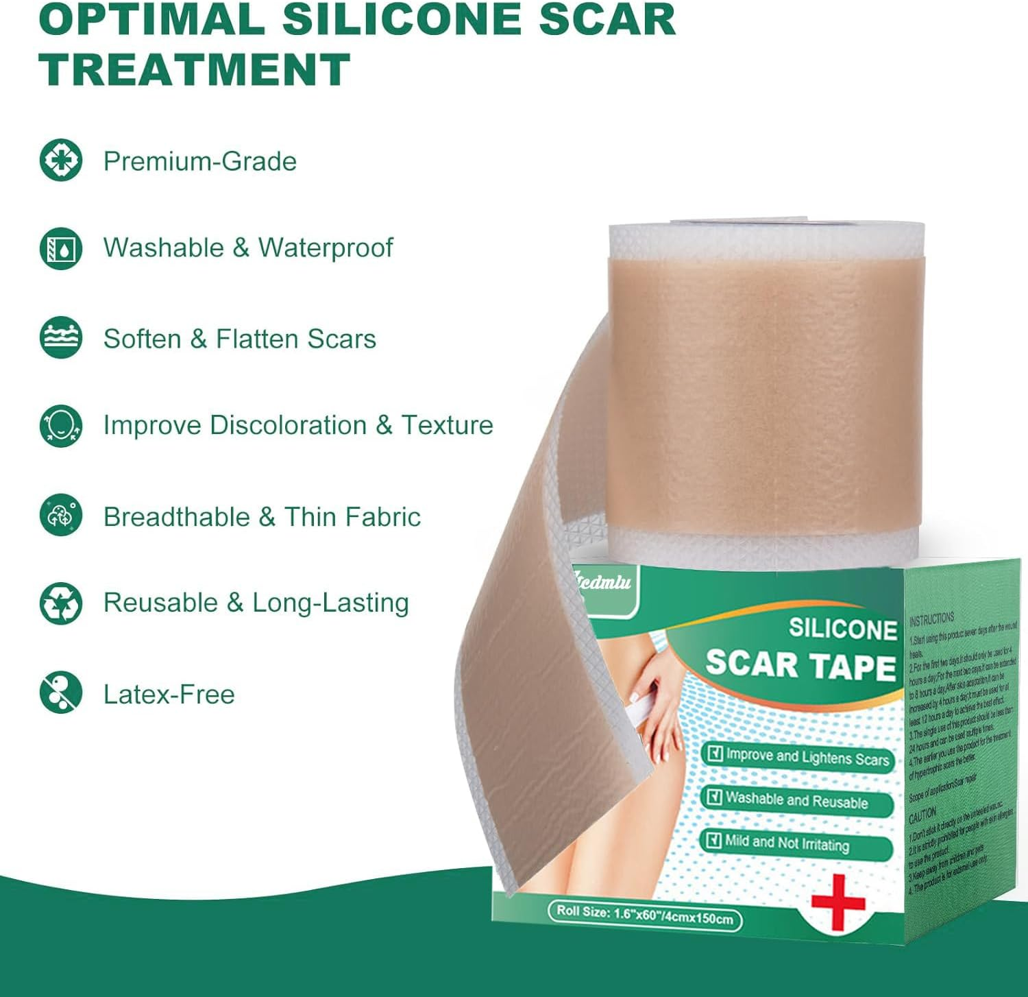 Silicone Scar Sheets & Tape for Surgical Scars, C-Section, Tummy Tuck | Scar Removal Strips to Repair, Fade & Remove Keloid Bumps | 1.5M Roll (4X150Cm) | Hypoallergenic, Reusable Medical Grade image number 5