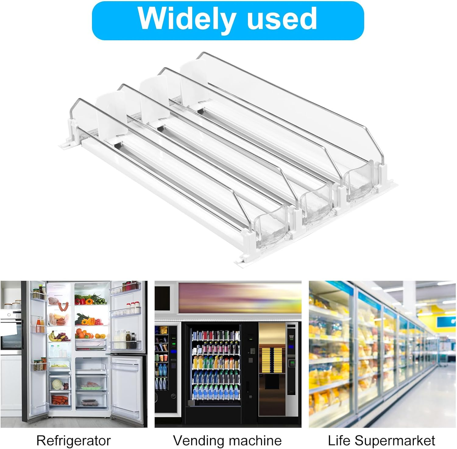 Drink Organizer for Fridge, Self-Sliding Soda Can Dispenser for Refrigerator, Adjustable Width Beverage Self-Pushing Glide Rack, Automatic Soda Seltzer Drink Pop Can Organizer Holds up to 25+ Cans (A) - C image number 5