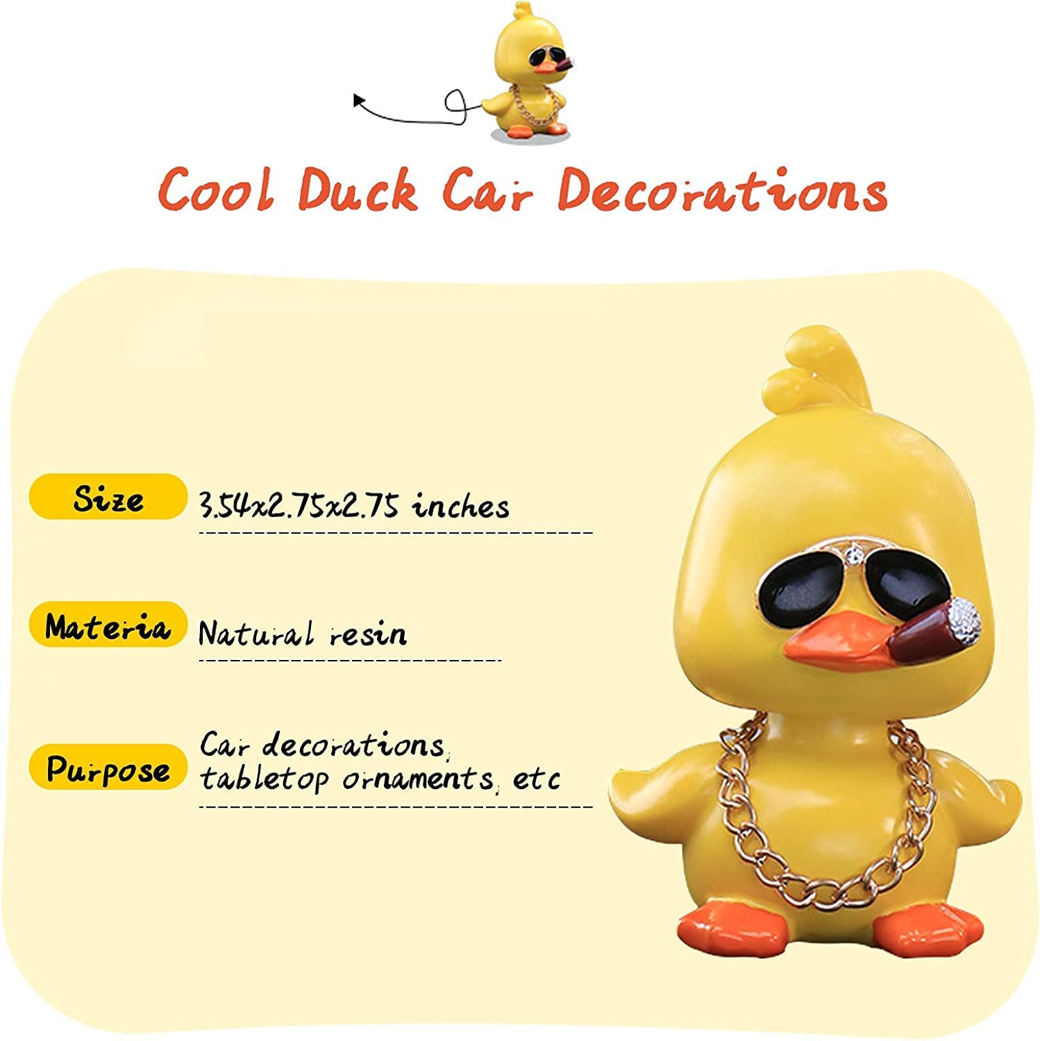Wonuu Cute Yellow Duck Car Ornaments Cool Duck Car Dashboard Decorations Shaking Head Doll image number 4