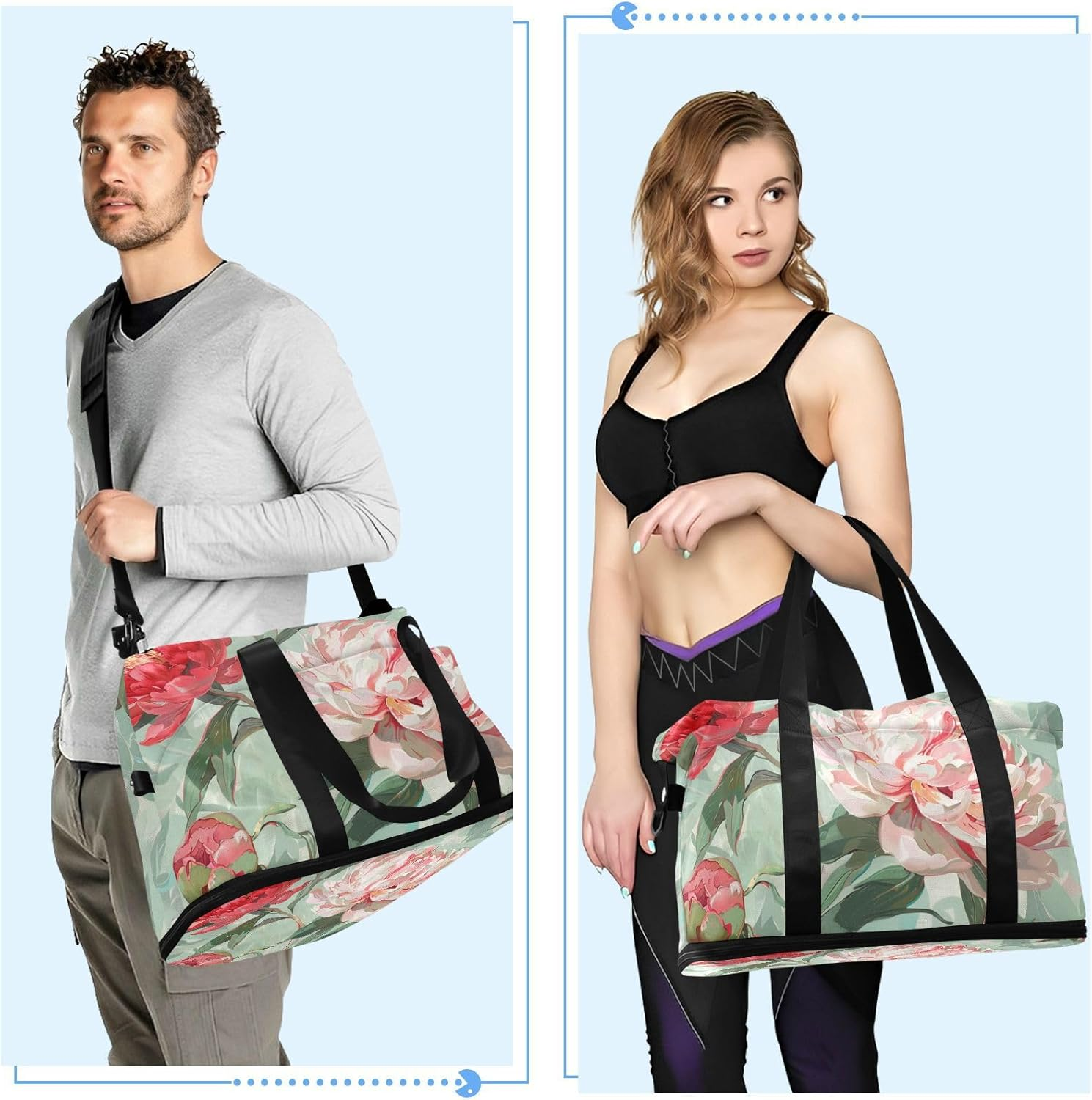 Oil Painting with Vintage Red Peony Flowers Luggage Travel Bag Travel Weekender Gear Bag with Toiletry Bag for Business Trips Waterproof, Oil Painting with Vintage Red Peony Flowers, 1 Size, Oil image number 4