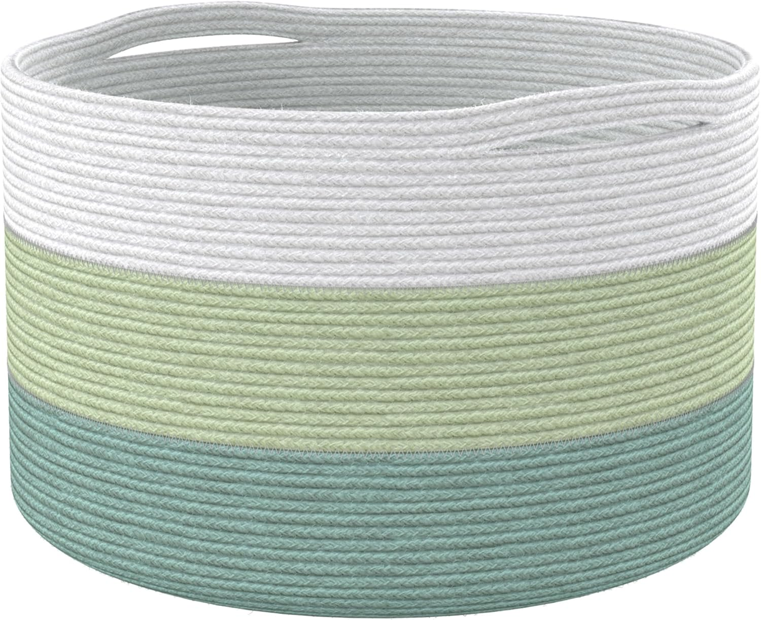 Recycled Cotton Rope Storage Basket - 21.7 X 21.7 X 13.8 Inches Extra Large Basket for Cushions, Blanket, Pillows, Toys - Stylish and Eco-Friendly Living Room Rope Basket - Green & White image number 1