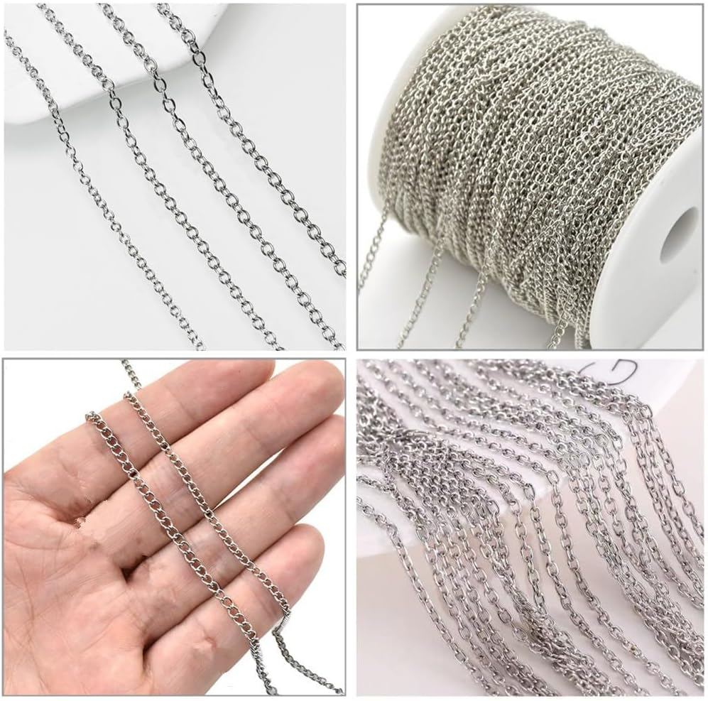 2 Pcs Metal White K Link Chains,Link Stainless,Iron Bulk Curb Chain,Necklace Chain Bracelet Chains,Silver Jewelry Chain,Craft Jewelry Chain,For Jewelry Making DIY Bracelet Anklet,2 Rolls X 10 Yards
