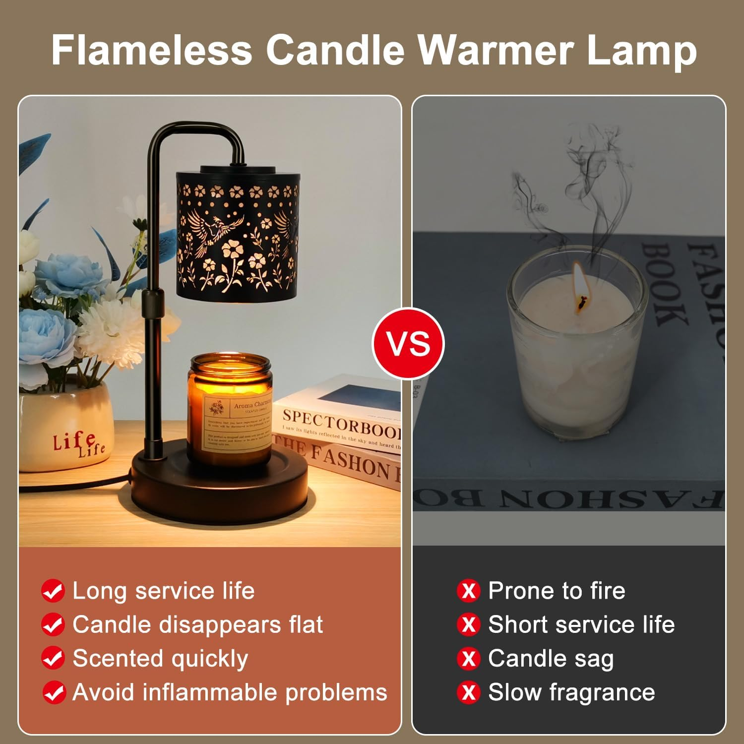 Candle Warmer Lamp with Timer & Dimmer, Adjustable Height Electric Wax Melt Warmer, Vintage Carved Craftsmanship for Scented Jar Candles, Mother&rsquo;S Day Gift, Home Decor image number 3