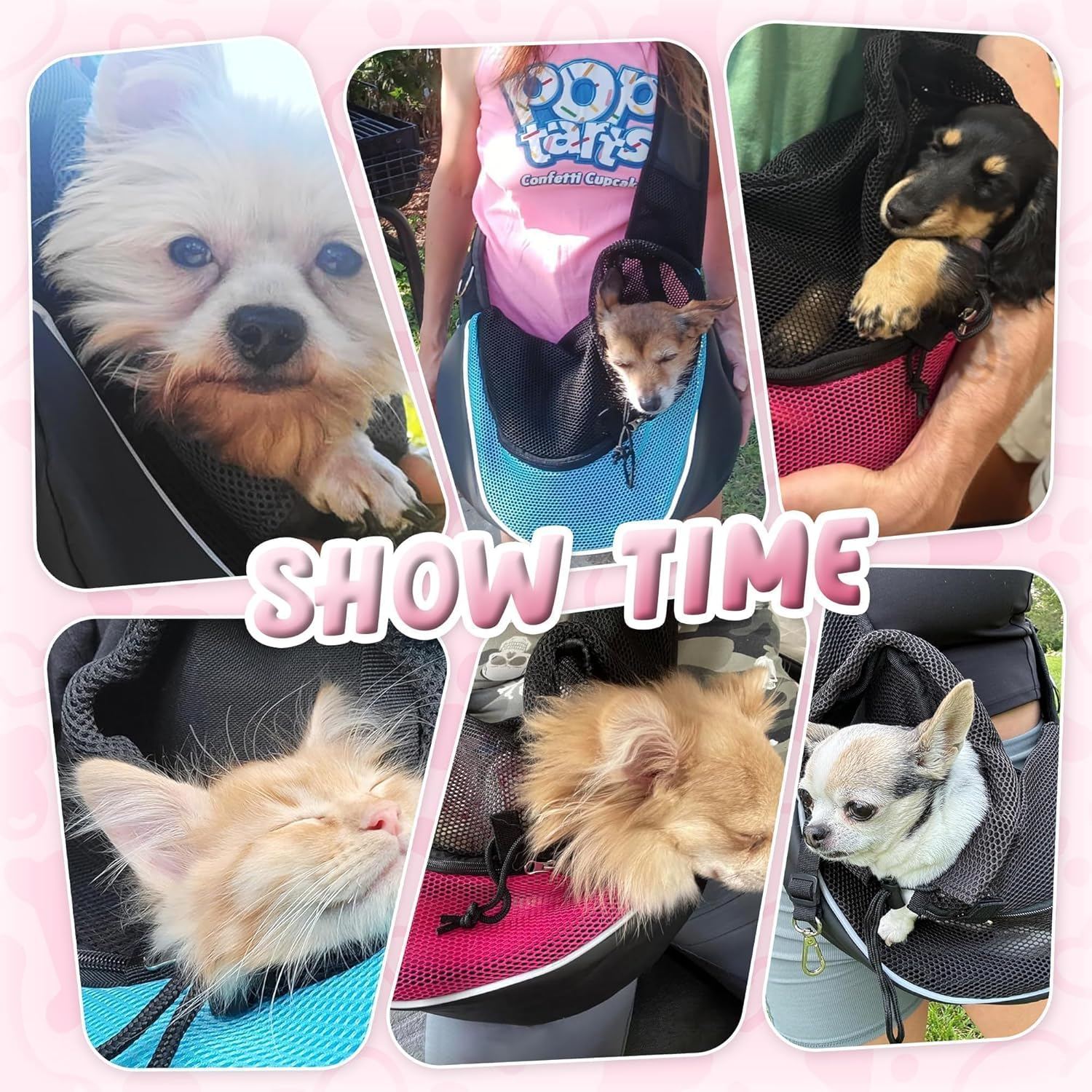 Upgraded Breathable Mesh Dog Sling Carrier for Small Dogs & Cats up to 10Lbs-Detachable Hard Bottom,Adjustable Strap & Large Pocket-Hands-Free Pet Carrier for Women Travel Walking Hiking (Pink Size M) image number 5