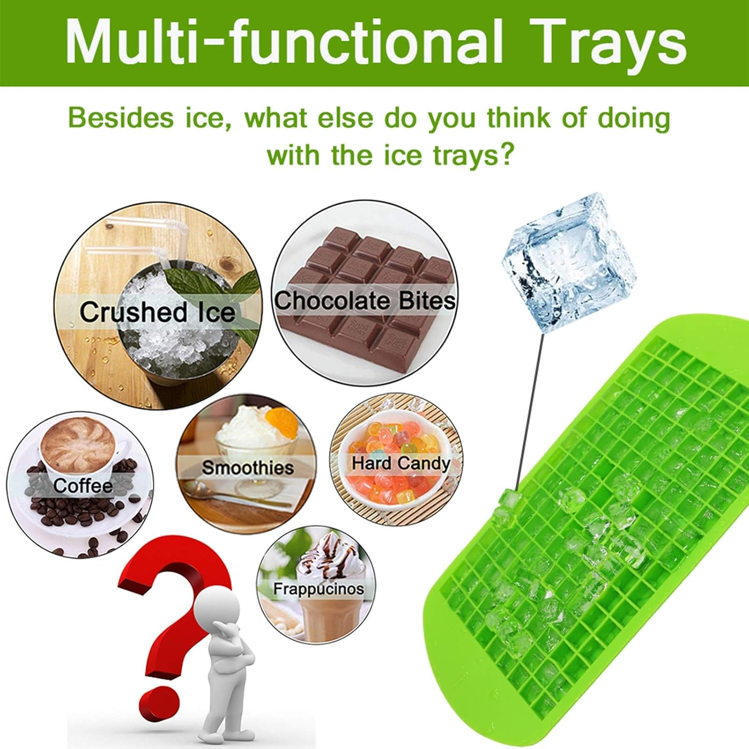 Silicone Mini Ice Cube Trays 2 Pack 160 Small Ice Cube Molds &ndash; Easy Release Crushed Ice for Whiskey, Cocktails BPA Free, Flexible, Stackable, and Durable Soft Mold Storage Containers (Green) image number 3