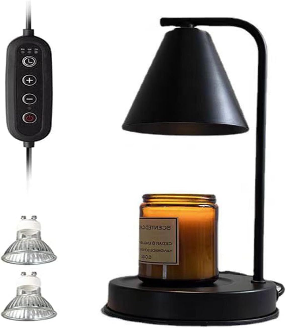Black Flameless Candle Warmer for Large/Small Jar Candles &ndash; Adjustable Timer & Dimmable Bedside Lamp with 2 Bulbs, Electric Wax Melt Warmer for Home Fragrance & Ambience image number 5