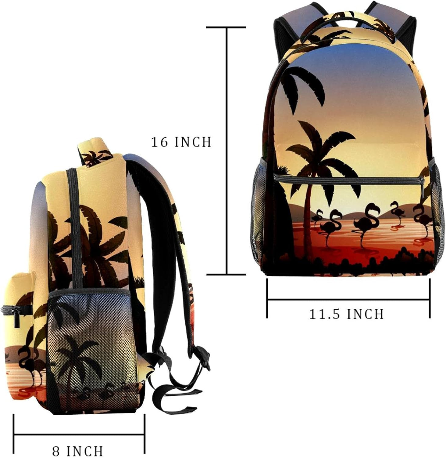 Flamingo Coconut Tree at the River Silhouette Backpack Students Shoulder Bags Travel Bag College School Tote Backpacks image number 3