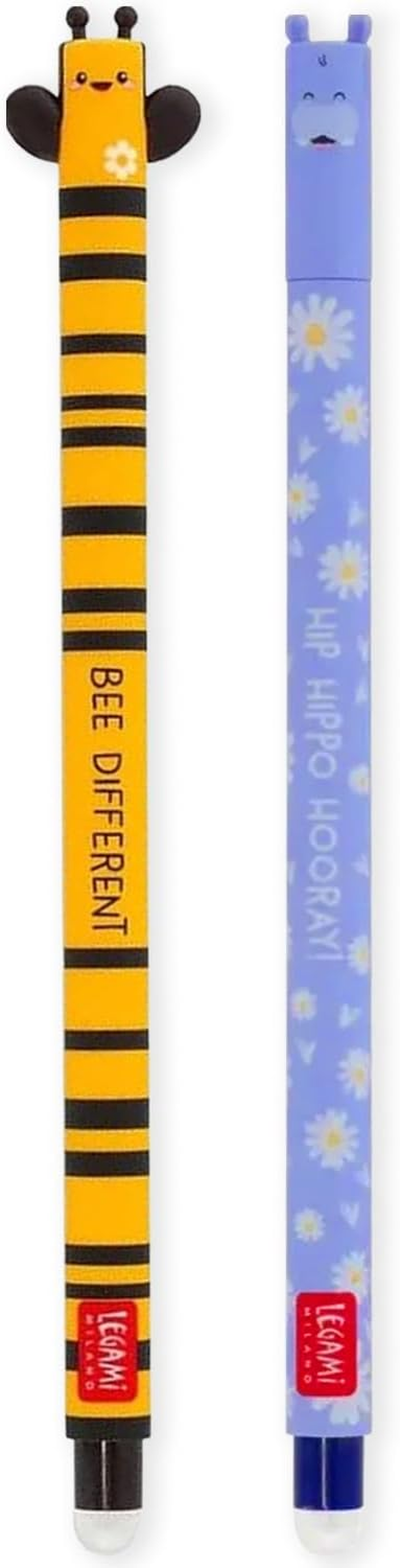 LEGAMI - Set of 2 Erasable Gel Pens with Thermosensitive Erase Ink, Range of Ink Colours & Barrel Designs, 0.7Mm Tip, Bee & Hippo image number 2