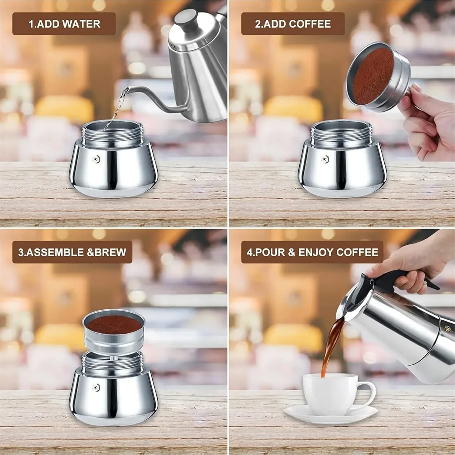 600Ml Mocha Espresso Latte Stovetop Filter Stainless Steel Coffee Pot for Barista Moka Maker(A 200Ml) - A 450Ml image number 2