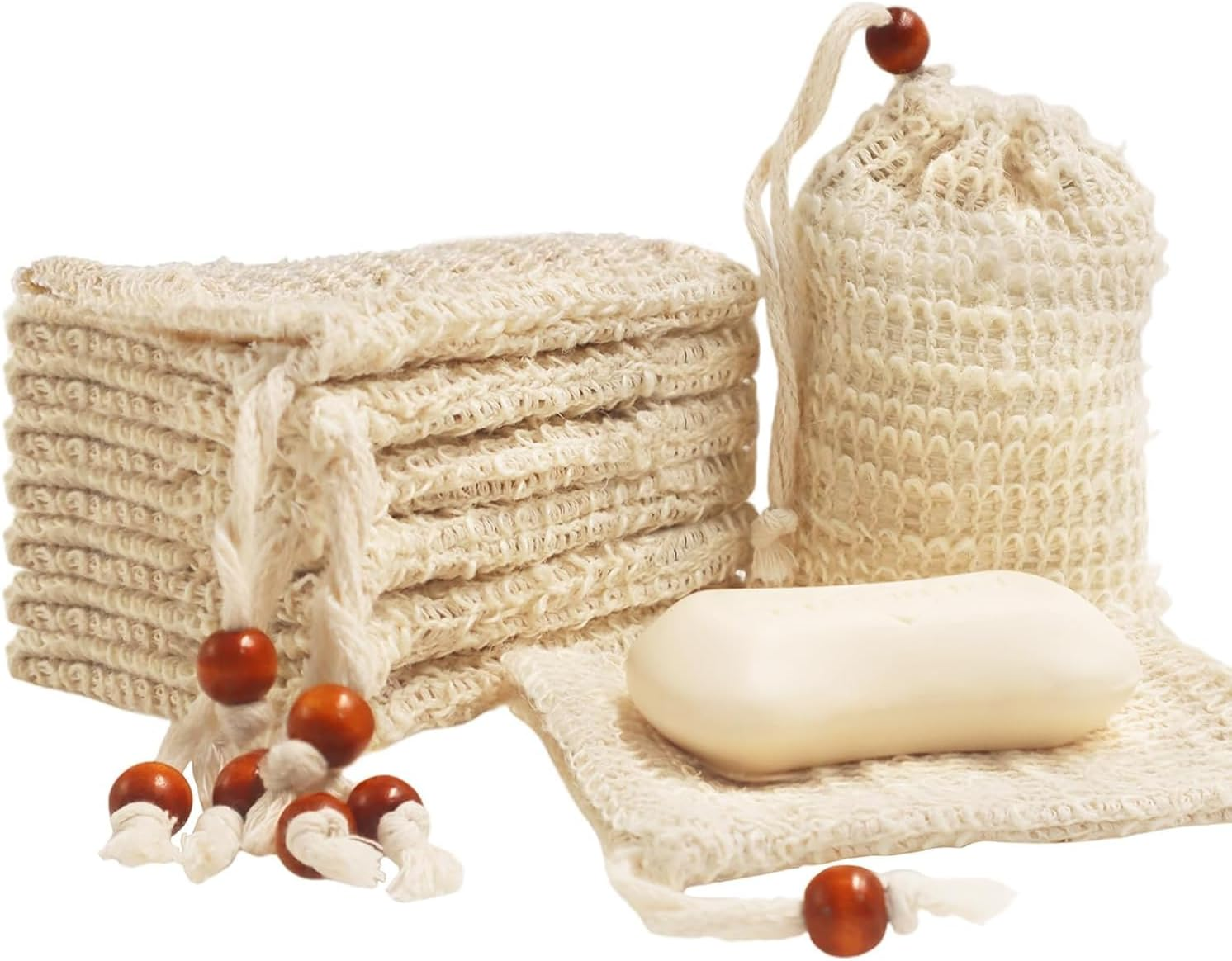 8 Pcs Natural Sisal Soap Saver Bag for Soap Bar Organic Soaps Pouch for Exfoliating Lathers and Air Dry Soap Bar Shower Soaps Saver Bag image number 2