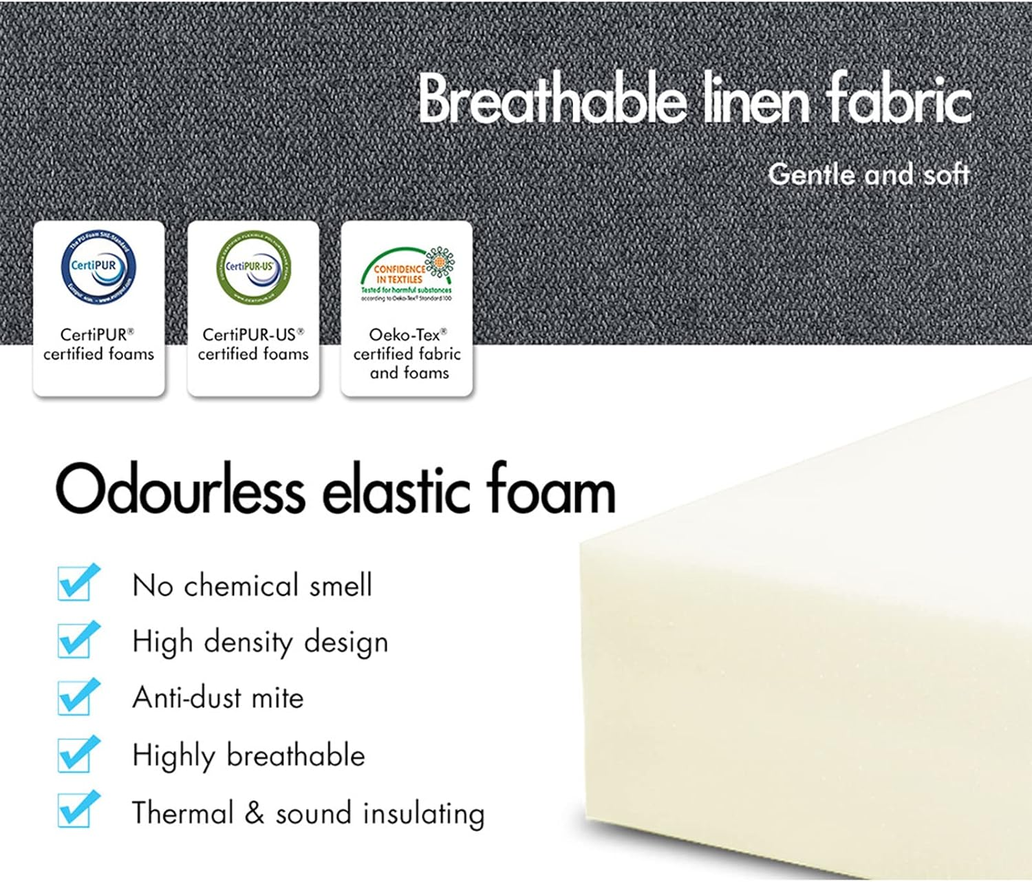 STARRY EUCALYPT Light Grey Folding Floable Mattress Mat Pad 190 X 130 X 10Cm Portable Mattress Floor Bed in Bamboo White for Home Office Camping and Travel Use Tri-Fold Sofa Lounge